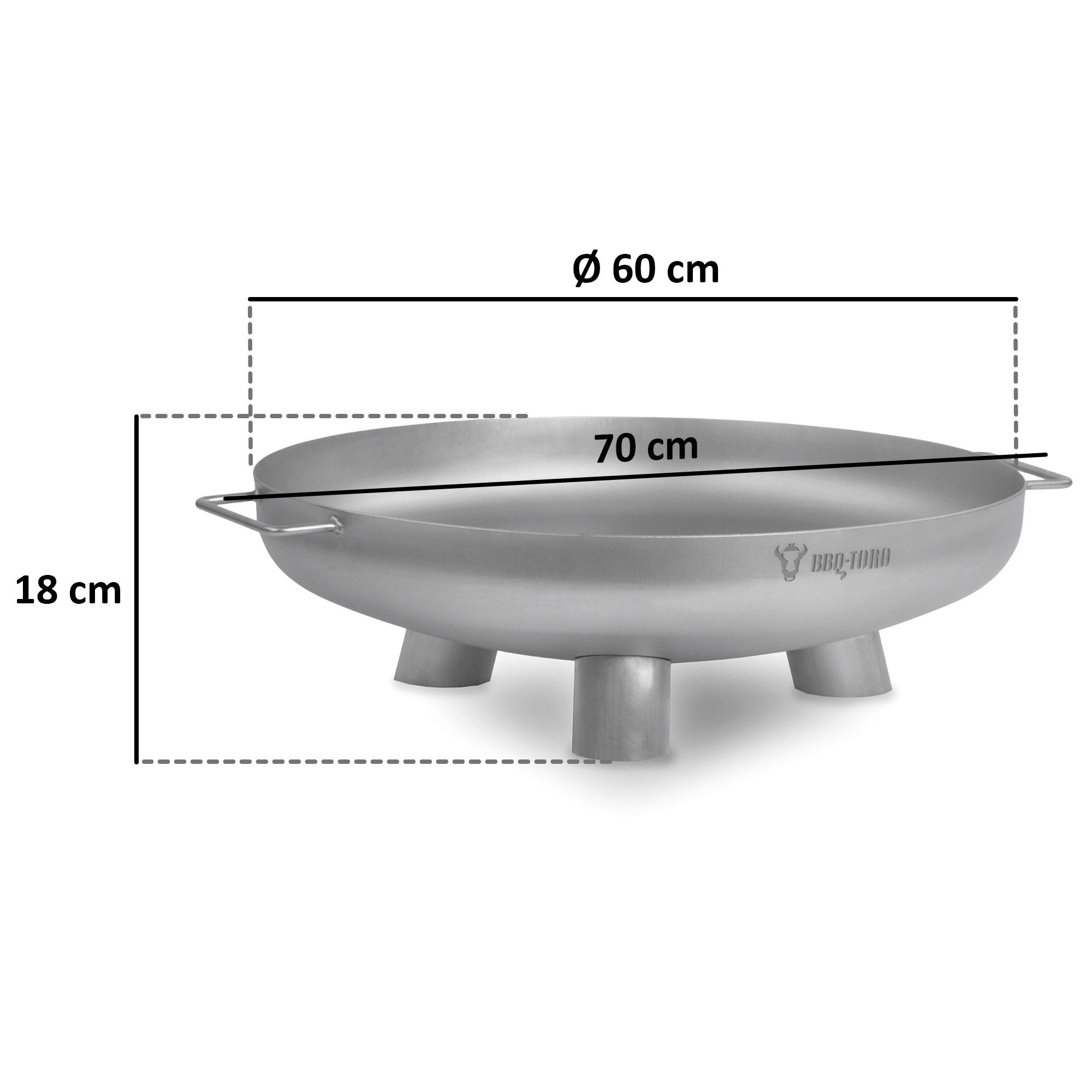 BBQ-Toro Feuerschale Edelstahl Feuerschale Ø 60 cm, Silber, Outdoor Dreibein Feuerstelle, (1-St), Hitzebeständig