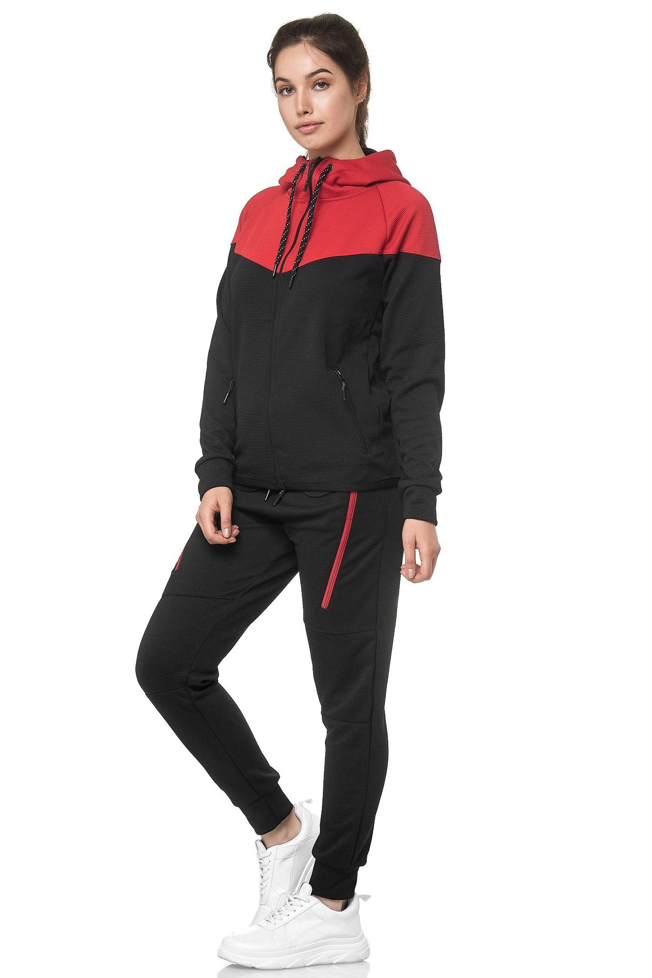 L.gonline Freizeitanzug Damen Jogginganzug, Freizeitanzug 984 (Kapuzenjacke mit Reißverschluss, Hose, 2-tlg), Fitness Freizeit Casual