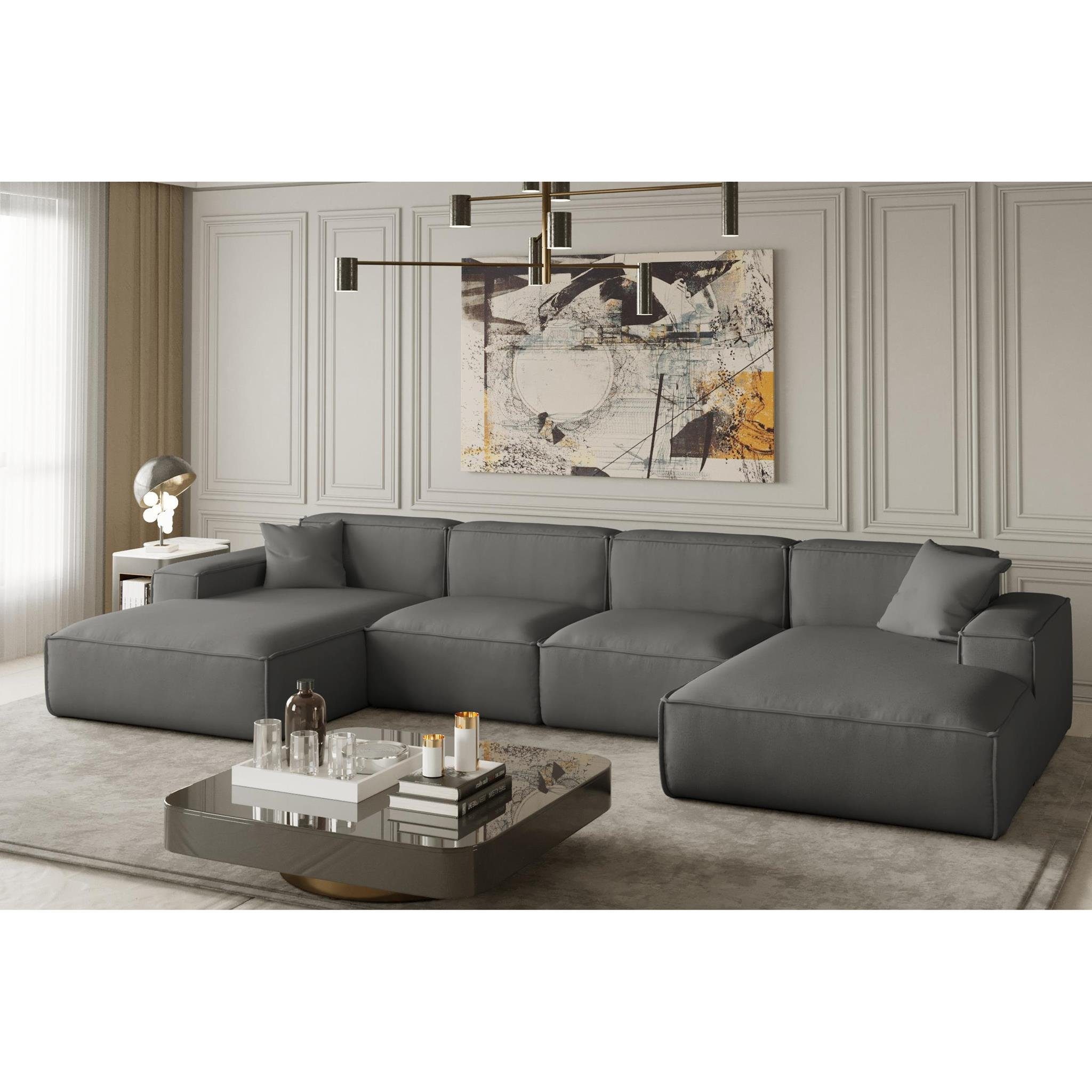 Cord-Bezug, mit mit Lugano Velour 379 Ecke Wellenunterfederung, large, oder breite cm Beautysofa modernes Armlehnen im Stil, Ecksofa U