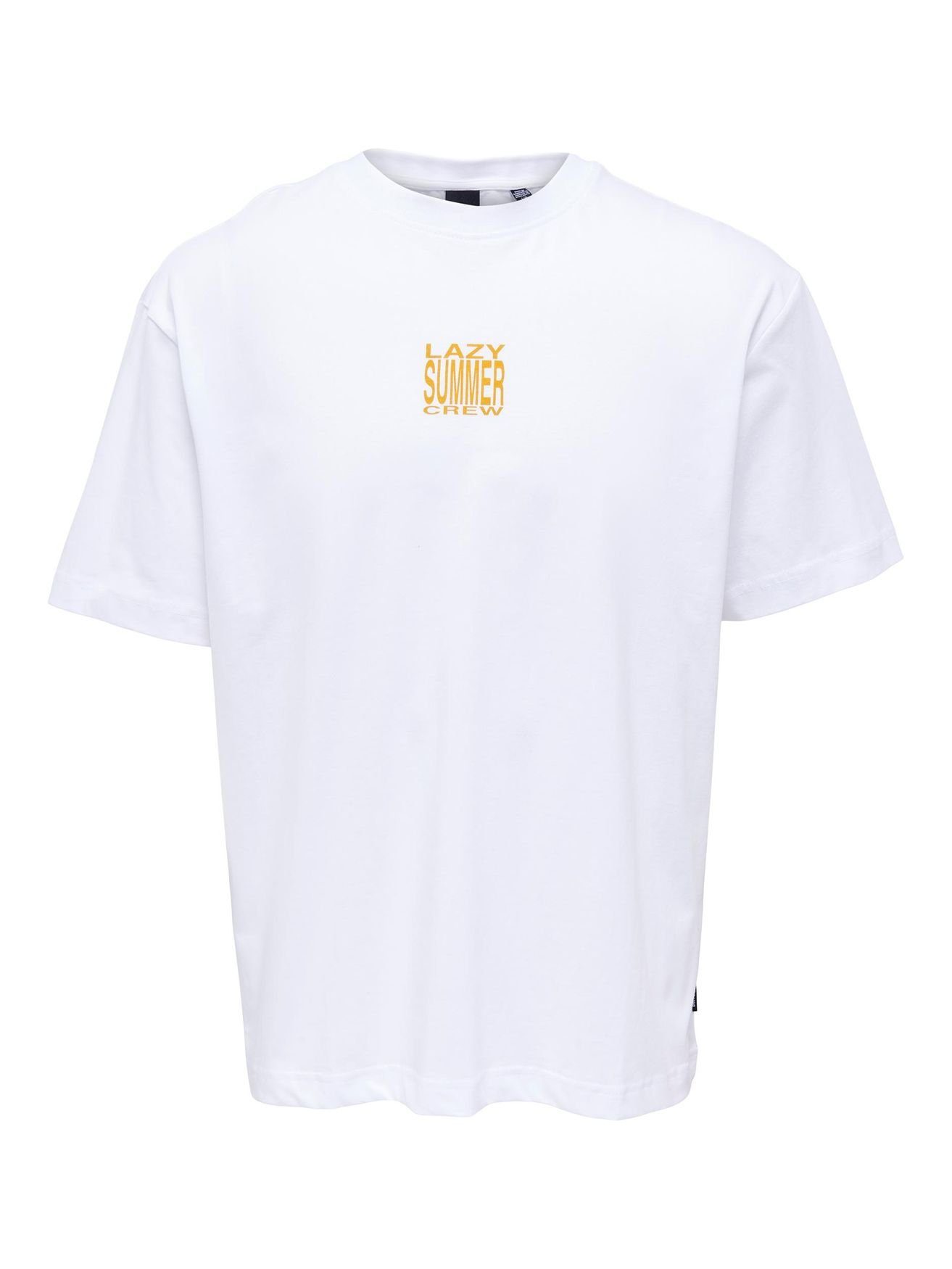 & ONLY Weiß 5062 Rundhals PrintT-Shirt SONS Baumwolle T-Shirt in ONSGARTH Oversized