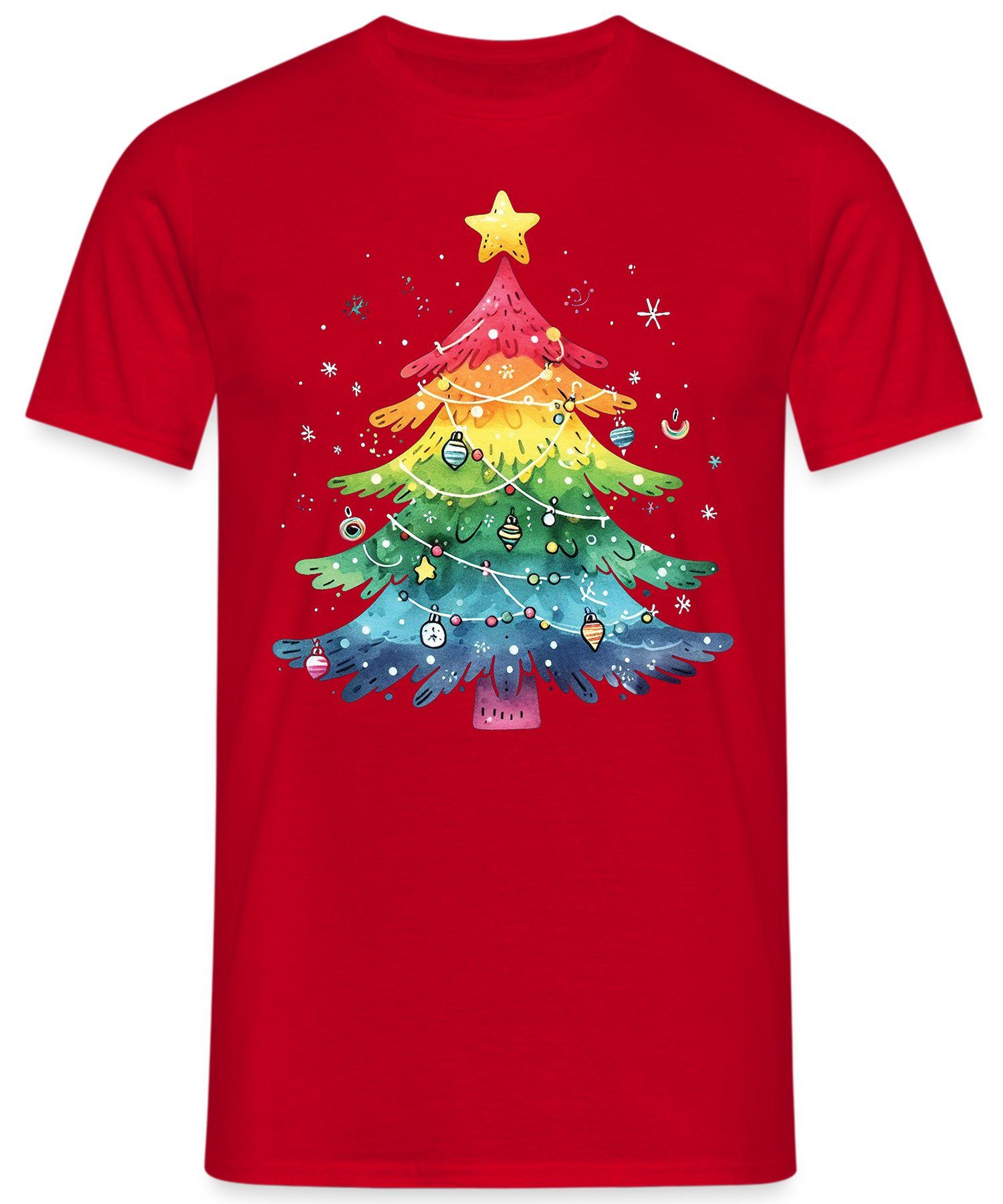 Kurzarmshirt Weihnachtsgeschenk Formatee LGBT Weihnachten Weihnachtsbaum - Quattro X-mas (1-tlg) Regenbogen Rot