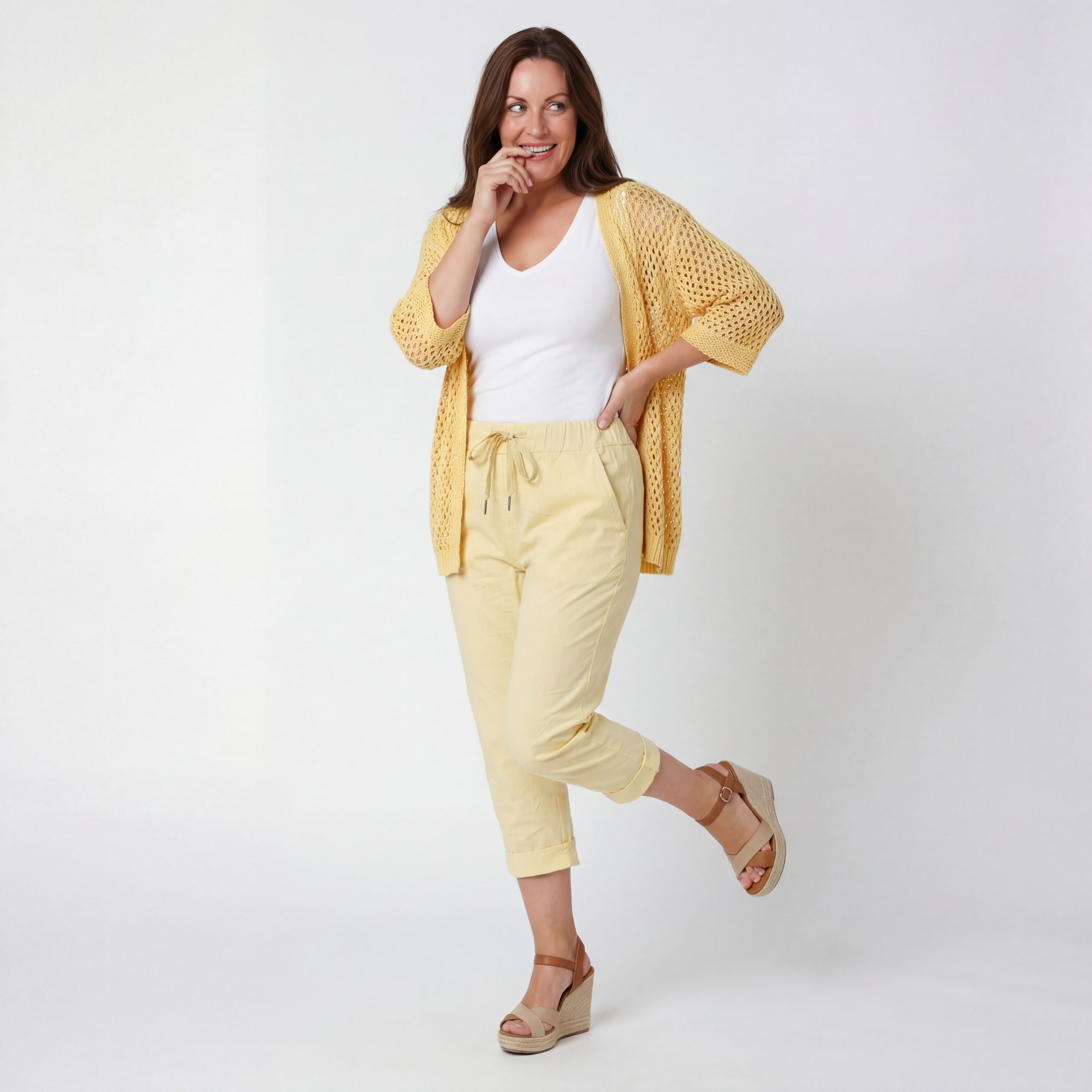 OriginalYou Caprihose Damen Sommerhose 7/8 Chinoshorts in Knitteroptik mit elastischem Bund moderne Knitteroptik, erhältlich in den Größe 36 bis 48