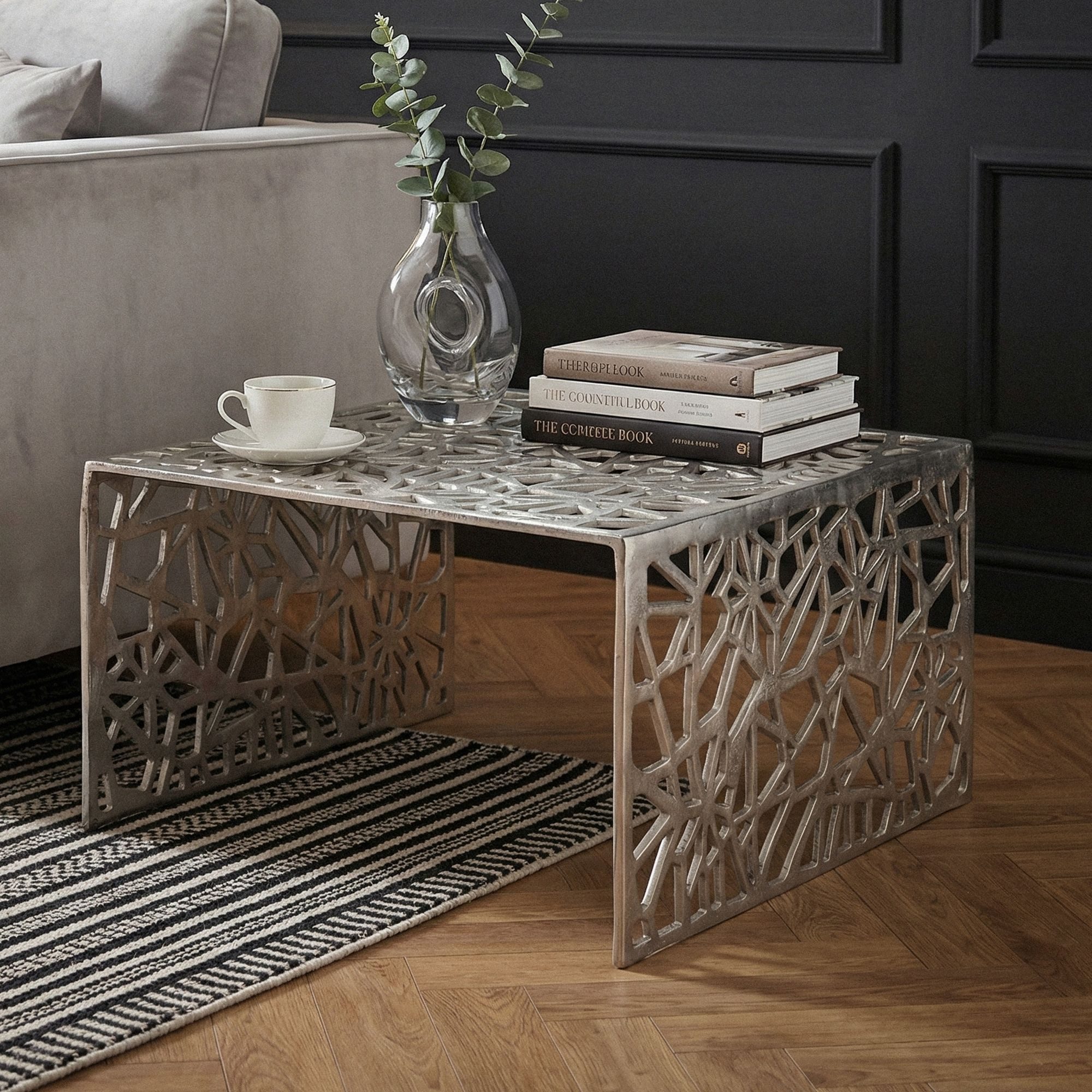 FINEBUY Couchtisch FB77223 Aluminium 60cm Silber Sofatisch Wohnzimmertisch Loungetisch (Luftiges Design mit moderner Eleganz), Metalltisch als stilvoller Blickfang