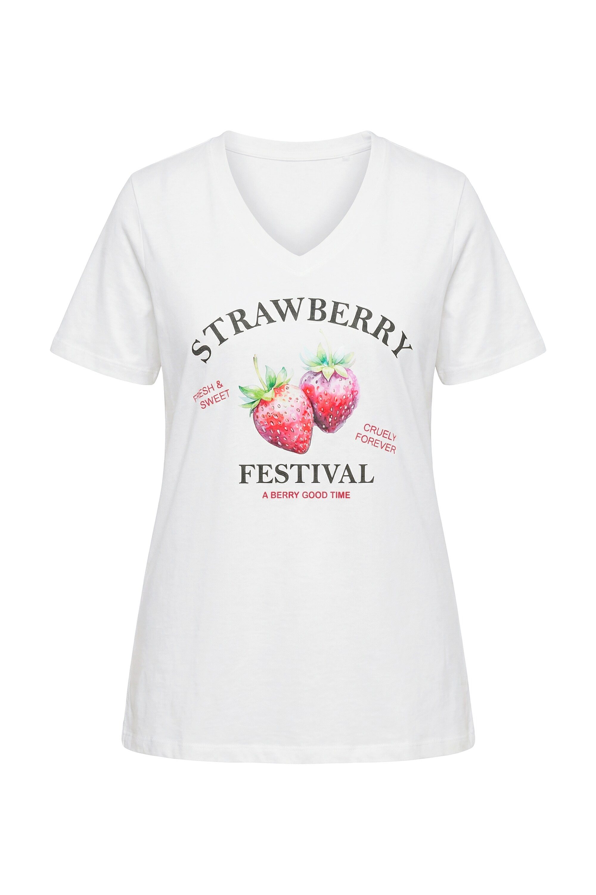 T-Shirt T-Shirt Comfort Fit Erdbeeren-Motiv Halbarm