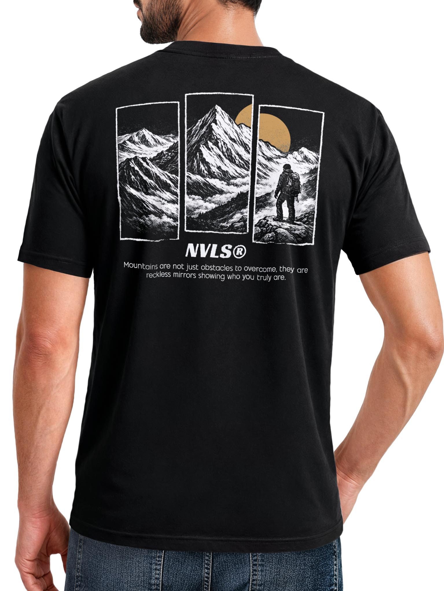 Neverless Print-Shirt Herren T-Shirt Backprint Mountain Adventure Grafik Outdoor Nature mit Print