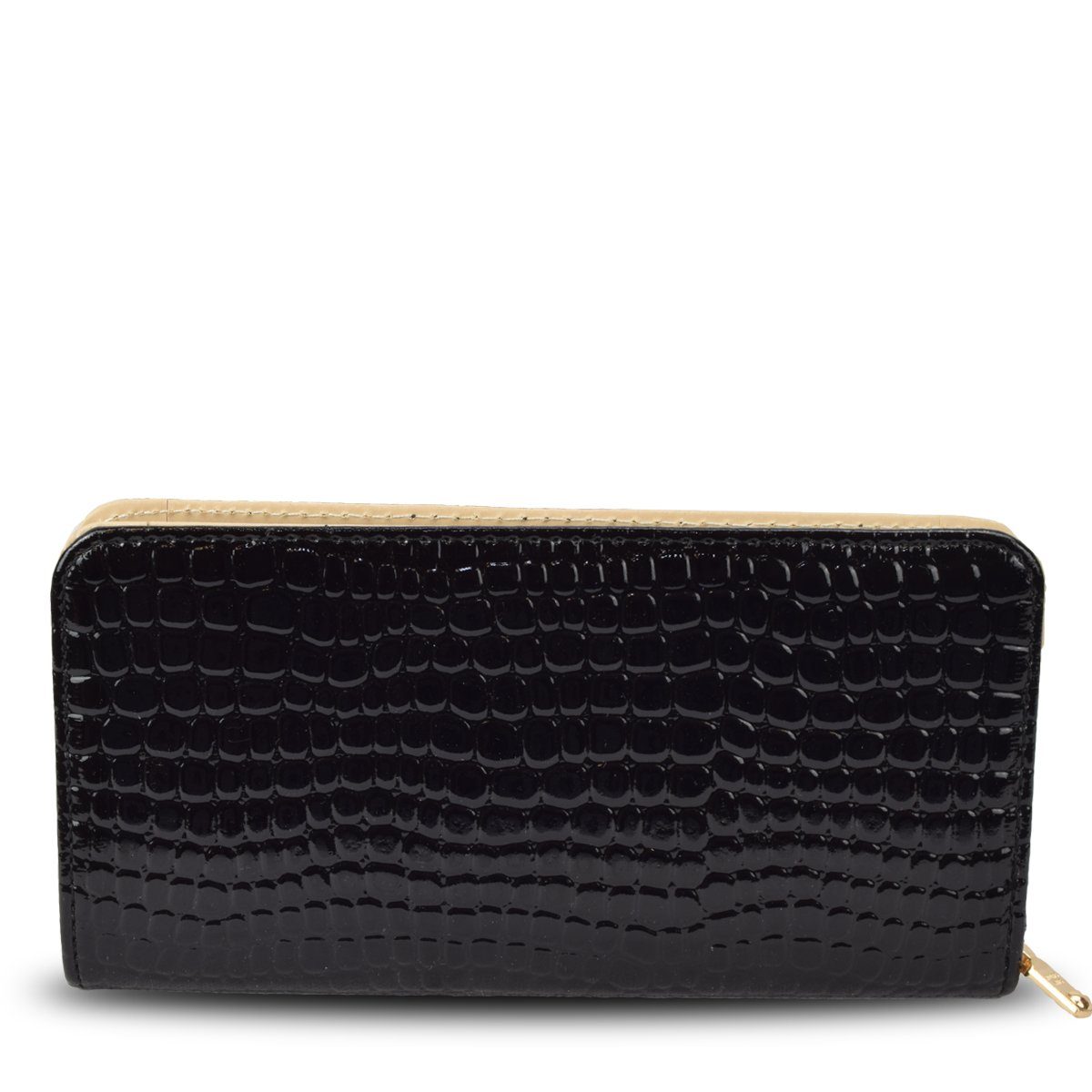 glänzend, Lackoptik Sonia Reißverschluss Originelli Umhängetasche Clutch Portemonnaie schwarz