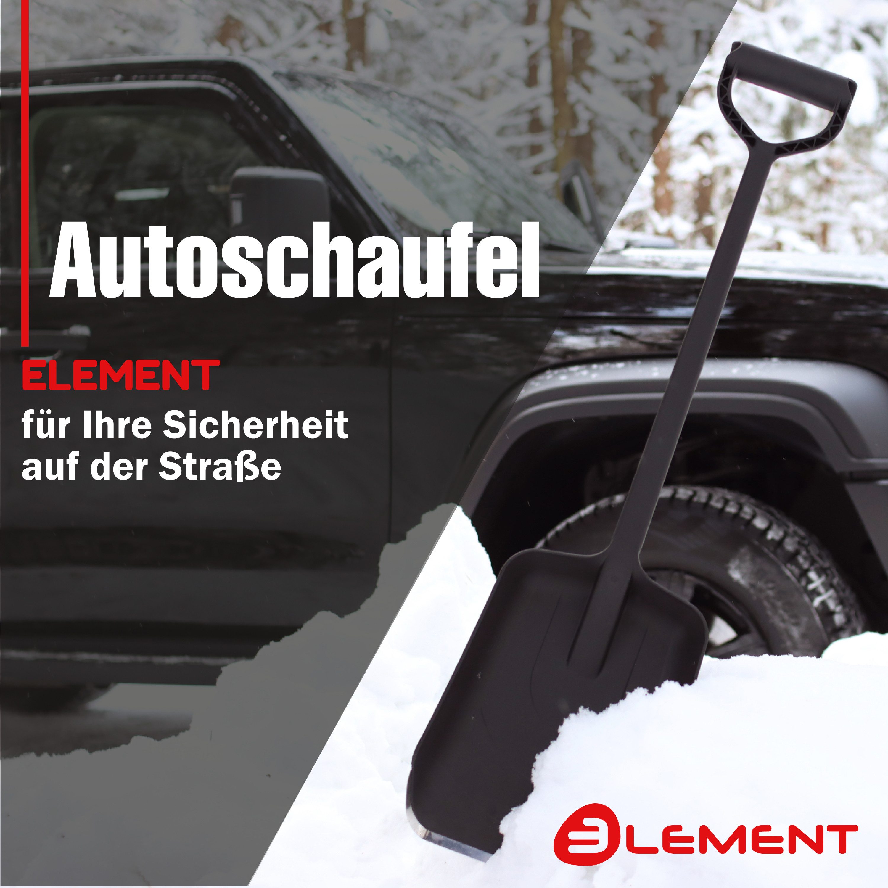 LEMENT Schaufel Schneeschaufel einteilig aus Polypropylen,80 cm, Metallkante,für Auto, einteilig, Metallkante, tragbar, multifunktional schneeschieber