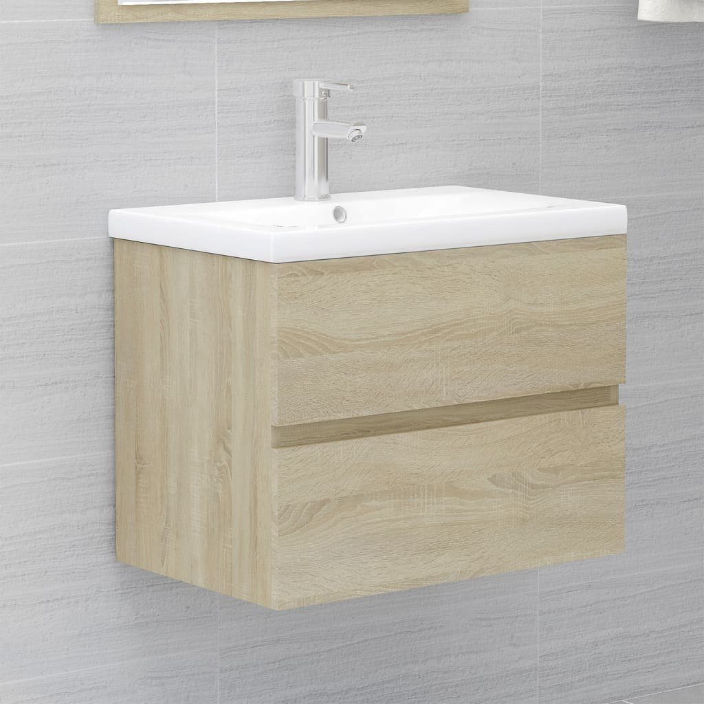 vidaXL Badezimmerspiegelschrank Waschbeckenunterschrank Einbaubecken Holzwerkstoff Sonoma Eiche (1-St) Sonoma-Eiche