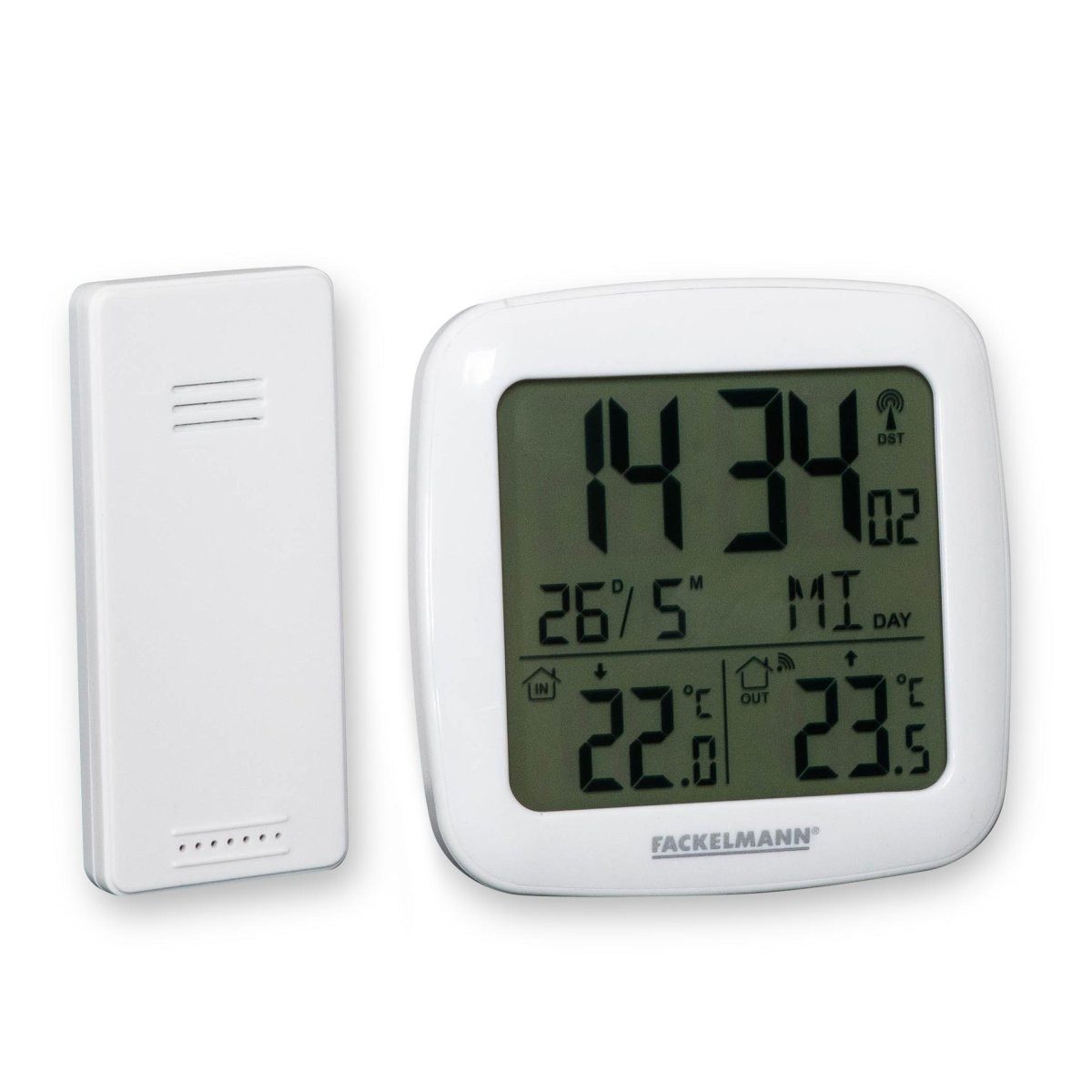 FACKELMANN Digital Thermometer mit Funkuhr Innenwetterstation