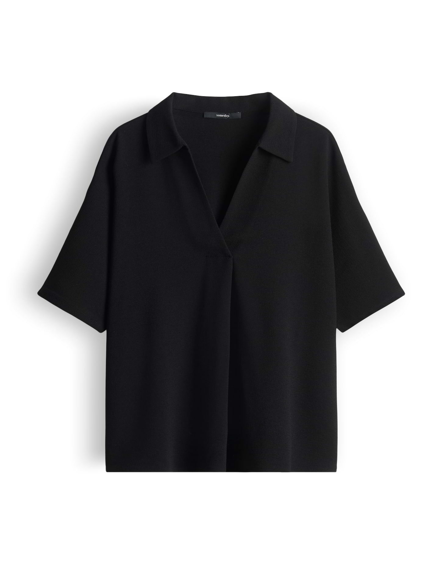 someday Kurzarmshirt Keliane aus Materialmix Falte vorn, V-Ausschnitt mit Polokragen für edle Looks