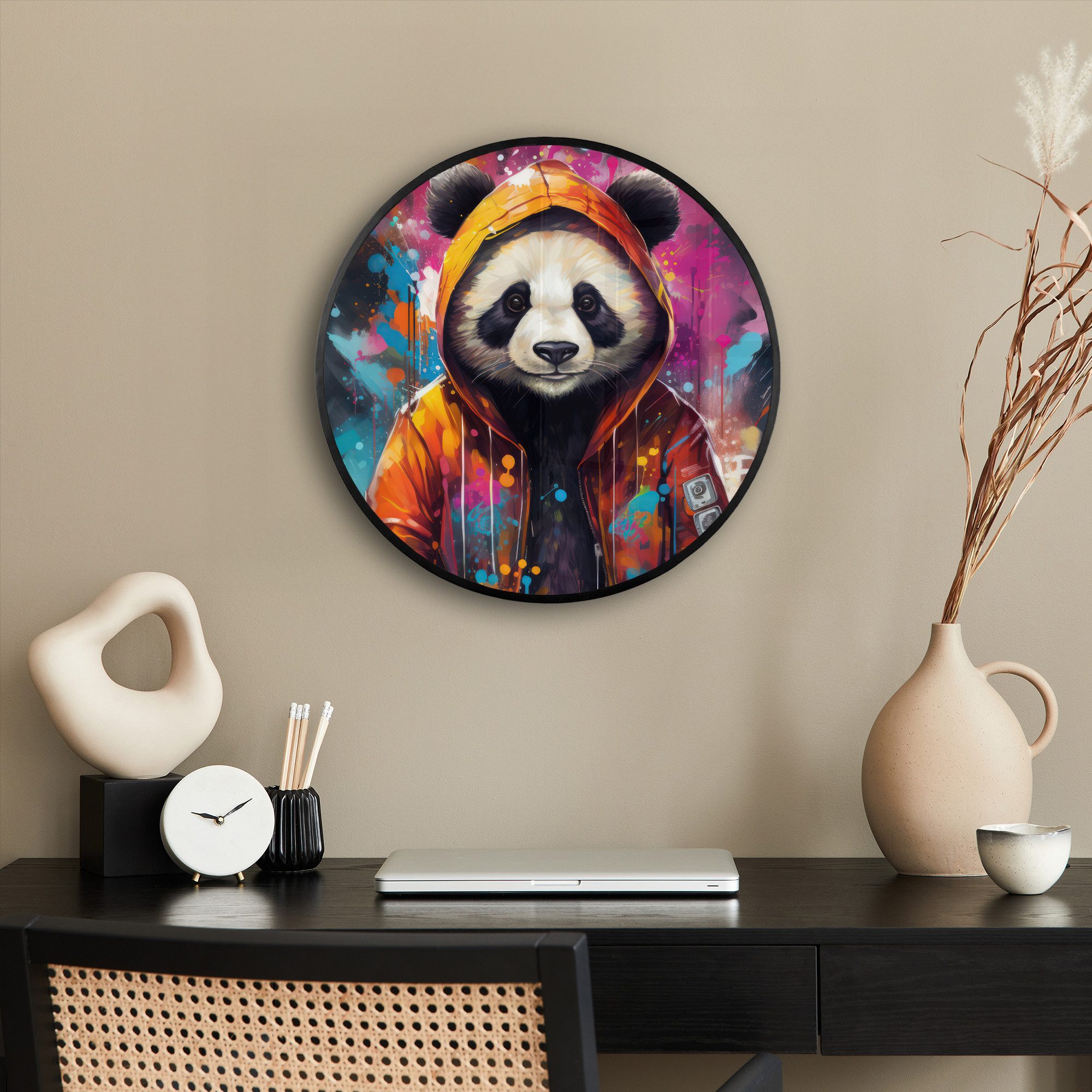 MuchoWow Poster Rund - Panda - Jacke - Graffiti - Orange, (1 St), Runde Wan günstig online kaufen