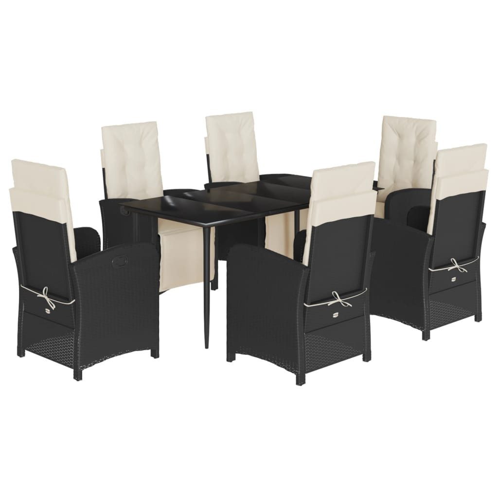 Garten-Essgruppe 7-tlg. Garten-Essgruppe mit Kissen Schwarz Poly Rattan