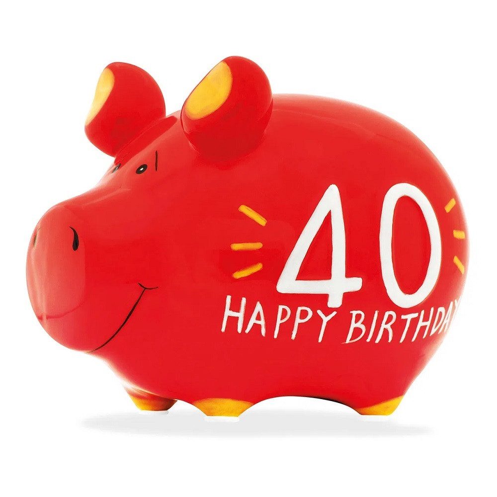 Wurm Spardose Sparschwein '40 Happy Birthday' Keramik rot (B/H/T) 12,5x9x9cm