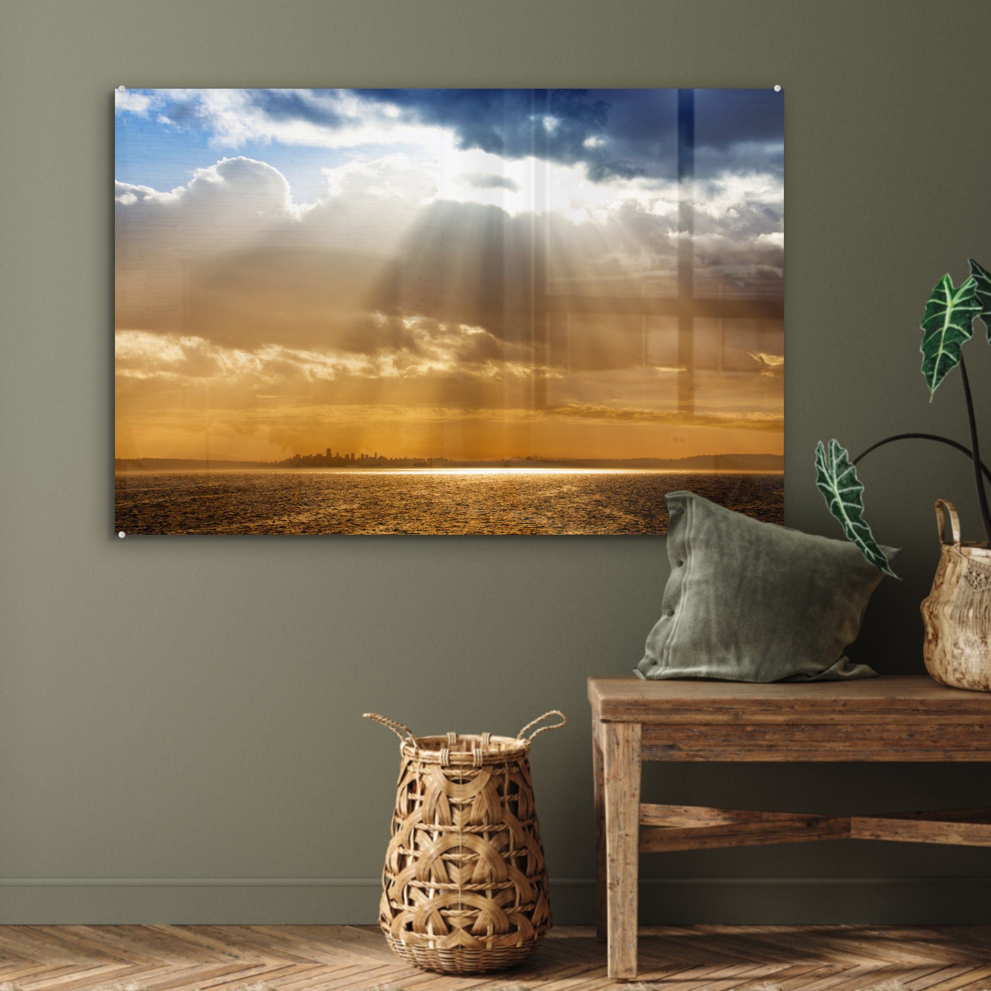 in MuchoWow blauen Himmel St), vom Acrylglasbild (1 Dämmerung im der & Schlafzimmer Acrylglasbilder Sonnenstrahlen kanadischen, Wohnzimmer
