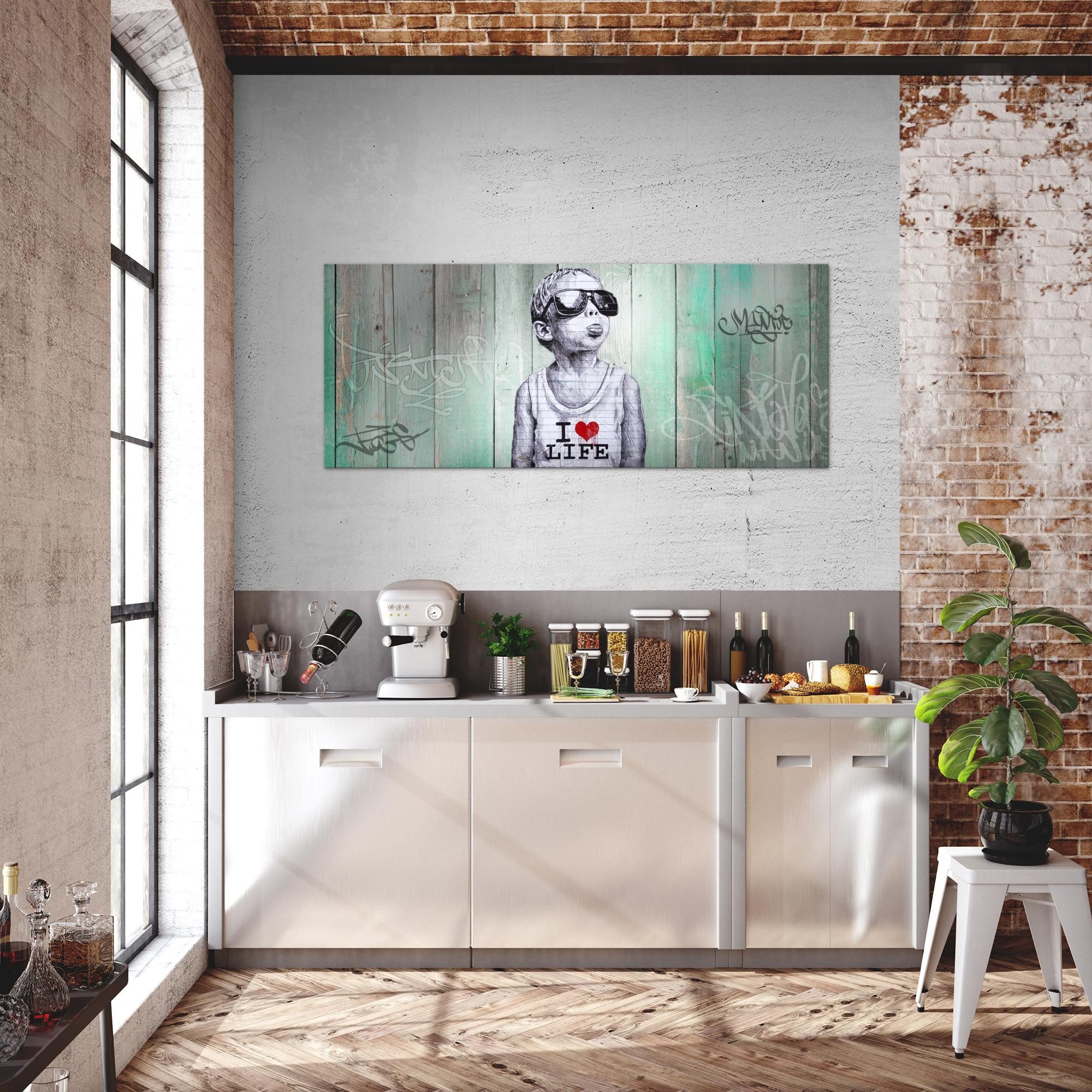 Runa Art XXL-Wandbild Banksy Style Streetart Bild Graffiti Wohnzimmer Loft 100x40 cm, Junge