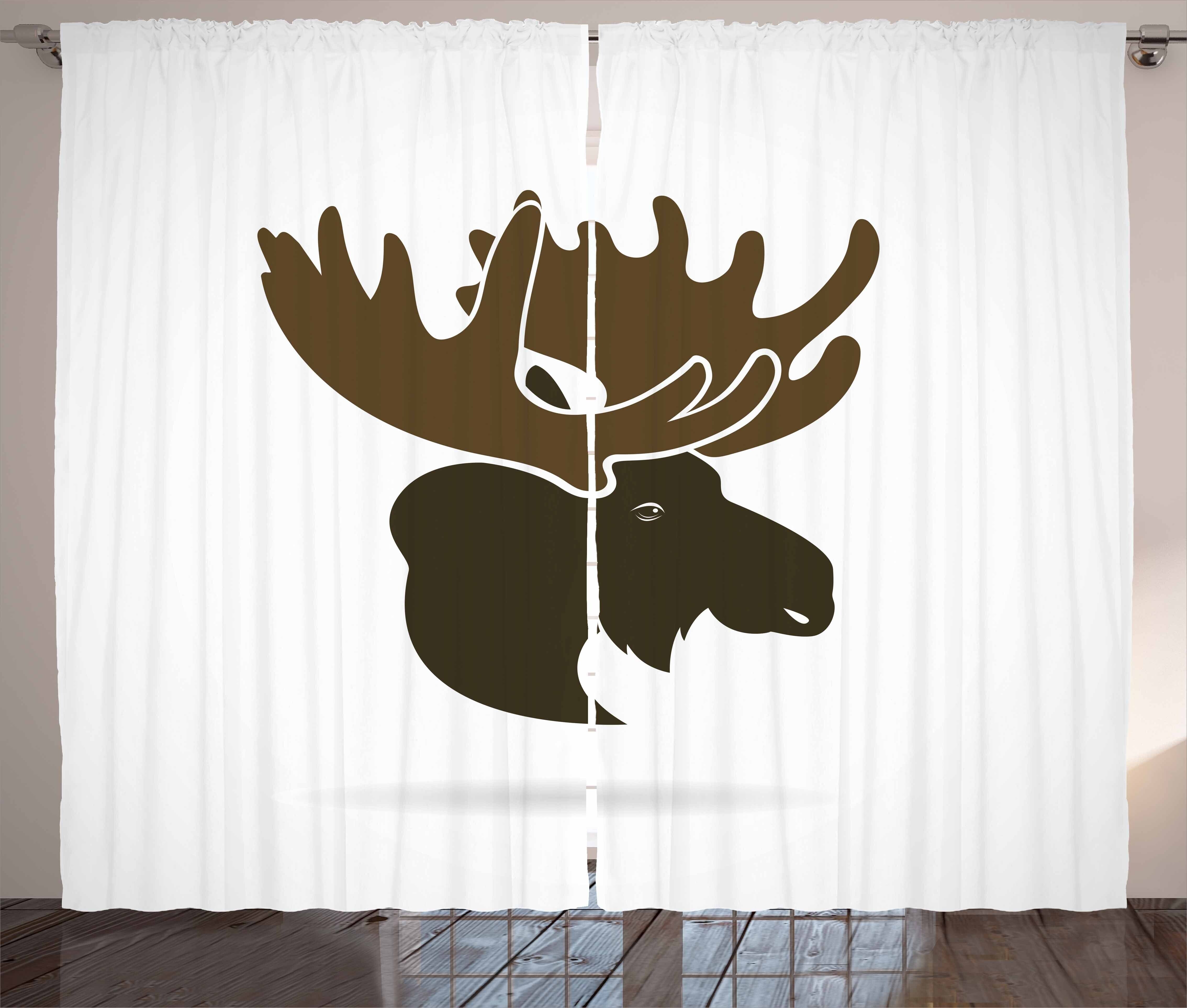 Gardine Schlafzimmer Kräuselband Vorhang mit Schlaufen und Haken, Abakuhaus, Tier Kanadische Rotwild-Kopf