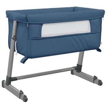 vidaXL Kinderbett Babybett mit Matratze Marineblau Leinenstoff Anstellbettchen Mobil