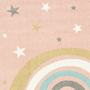 Teppich Kurzflor Teppich Kinder rosa pastell Regenbogen Stern weiß blau gelb, Carpetia, rechteckig, Höhe: 9 mm