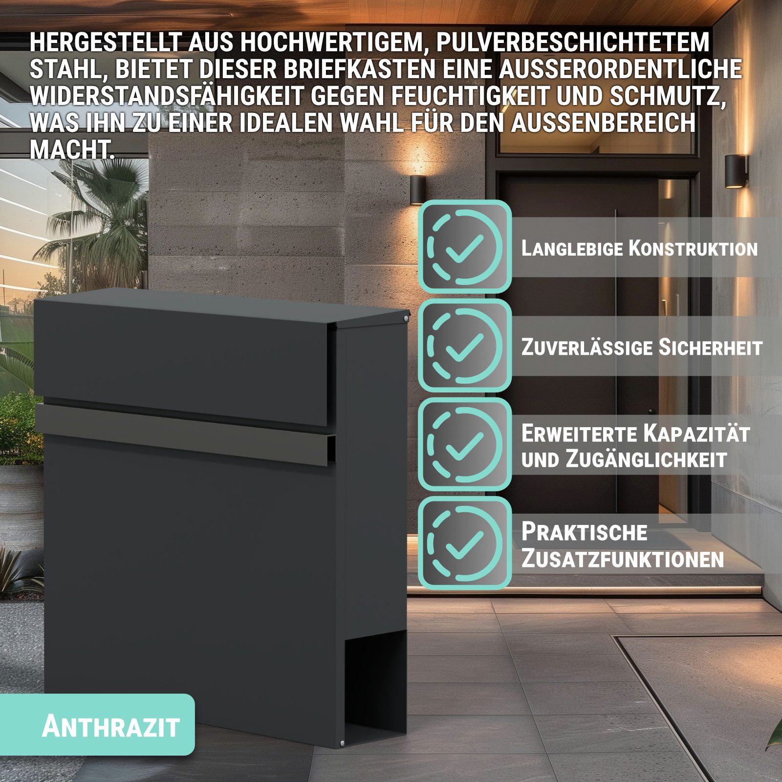 HAGO Briefkasten Anthrazitfarbener Briefkasten aus pulverbeschichtetem Stah günstig online kaufen