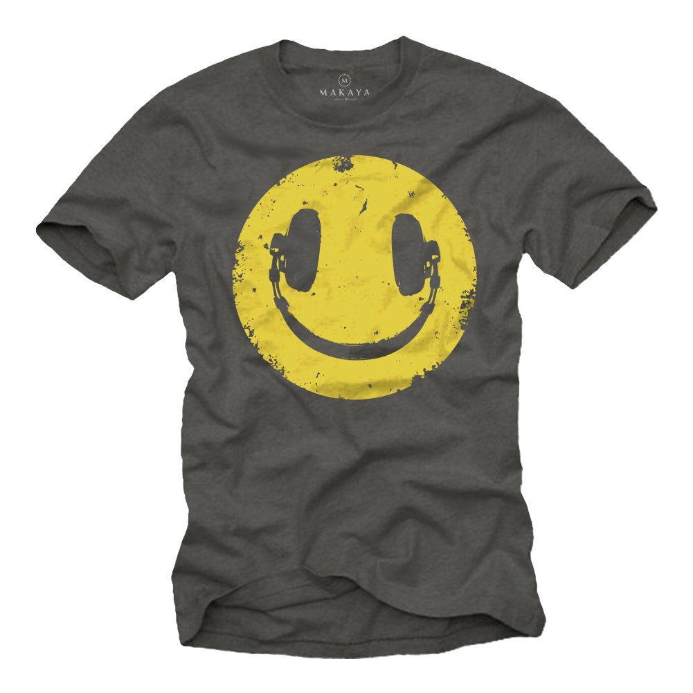 MAKAYA Print-Shirt Vintage Kopfhörer Hip Hop Musik Smile Bandshirt Männer Retro aus Baumwolle