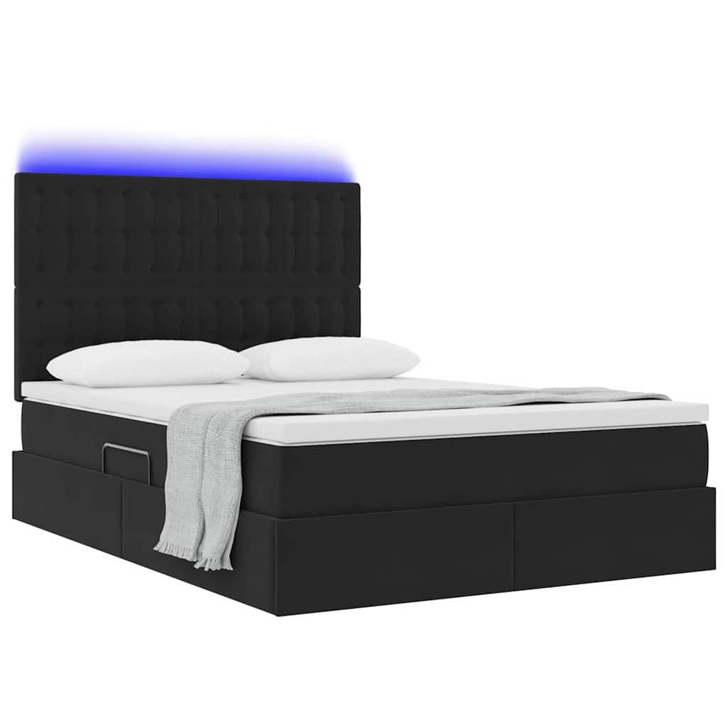 vidaXL Bed with Storage and LED Lighting, Black, 140 x 190 cm, Velvet (1-piece)