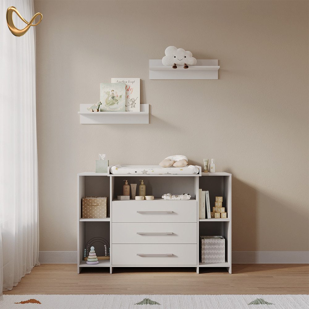 Livinity® Wickelkommode Torino, Weiß/Weiß, XL mit Schubladen