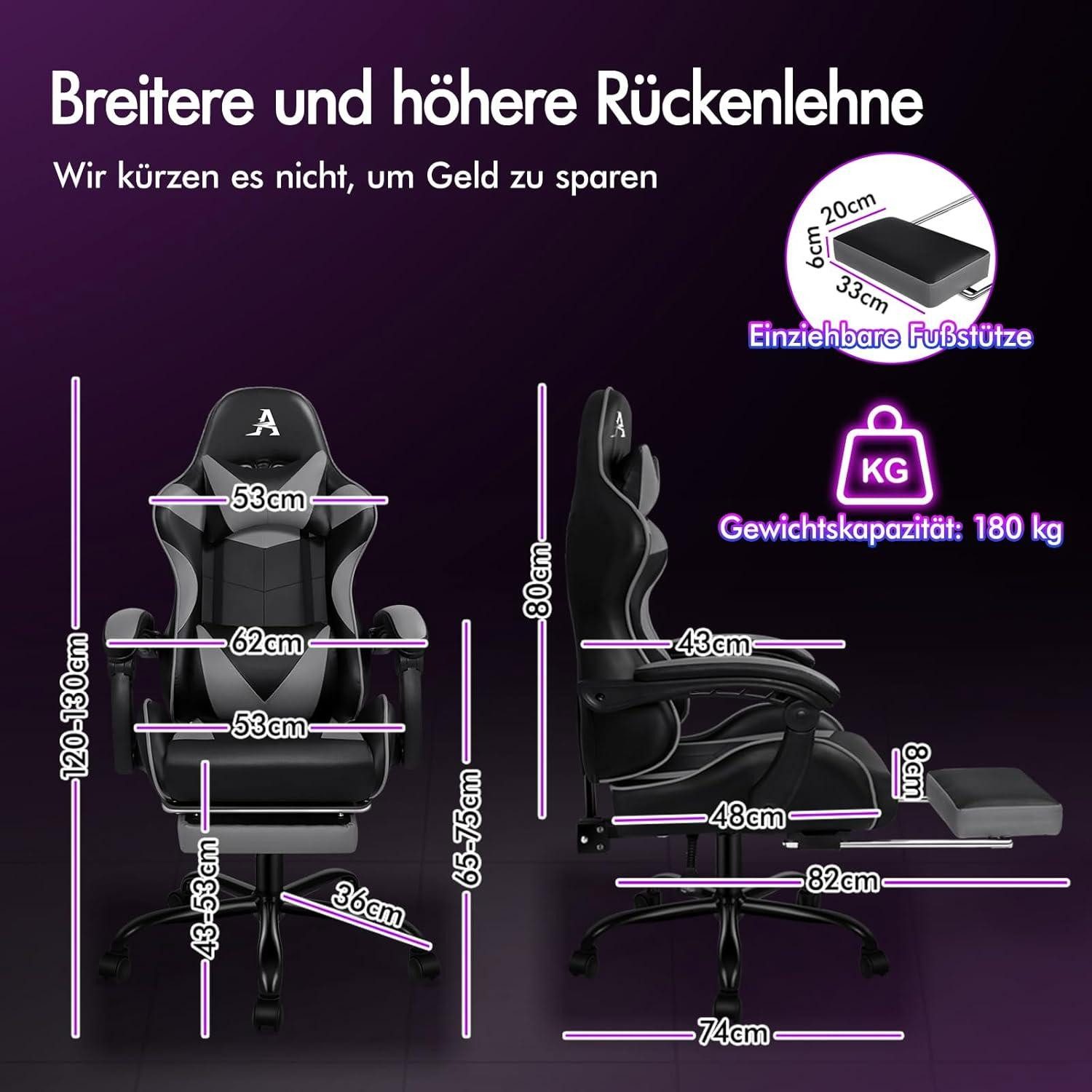 LuxusKollektion Gaming-Stuhl Gaming-Stuhl mit Massagefunktion, Fußstütze, günstig online kaufen