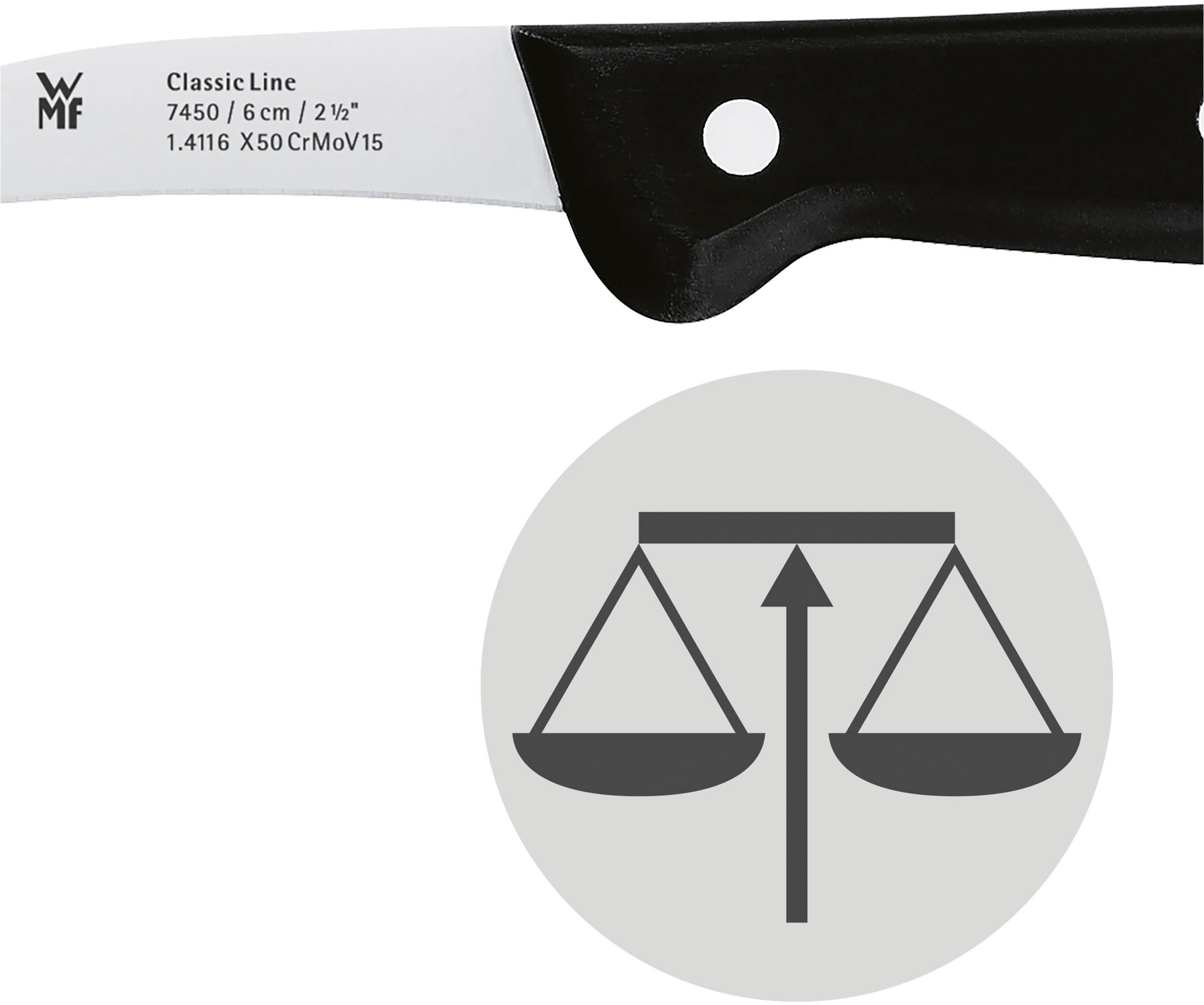 WMF Schälmesser Classic Line, 6 cm, langlebiger Spezialklingenstahl, genieteter Griff