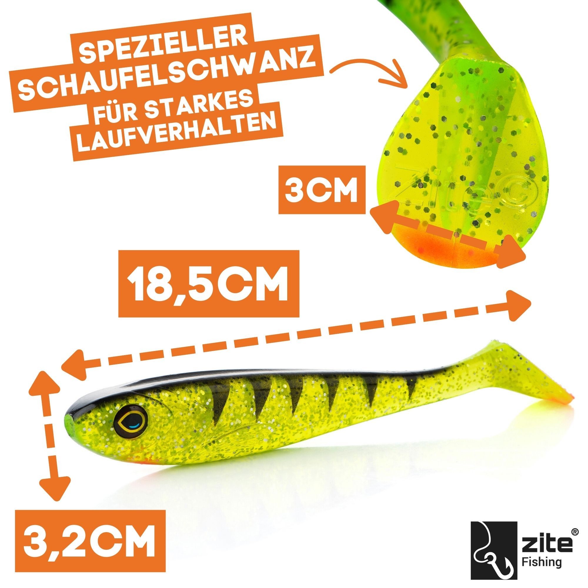 Zite Kunstköder Gummifisch Inzite Flanker Hecht-Shad Spinnfischen 18,5 cm 3er Set