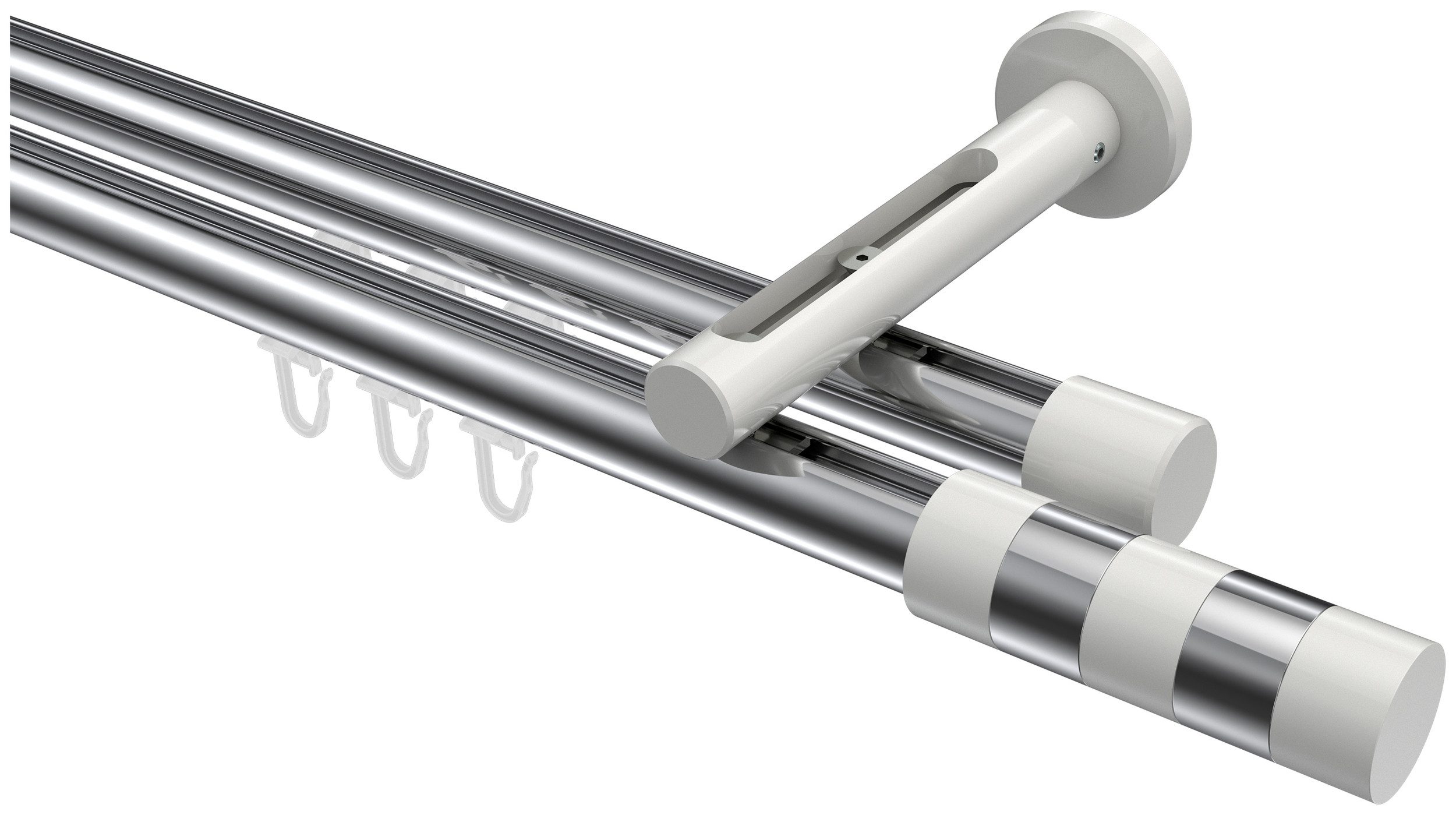 INTERDECO Innenlaufschiene Siteno Mavell, Ø 20 mm, 2-läufig, Fixmaß, kürzbar, Wandmontage, Aluminium, Chrom / Weiß / Bicolor