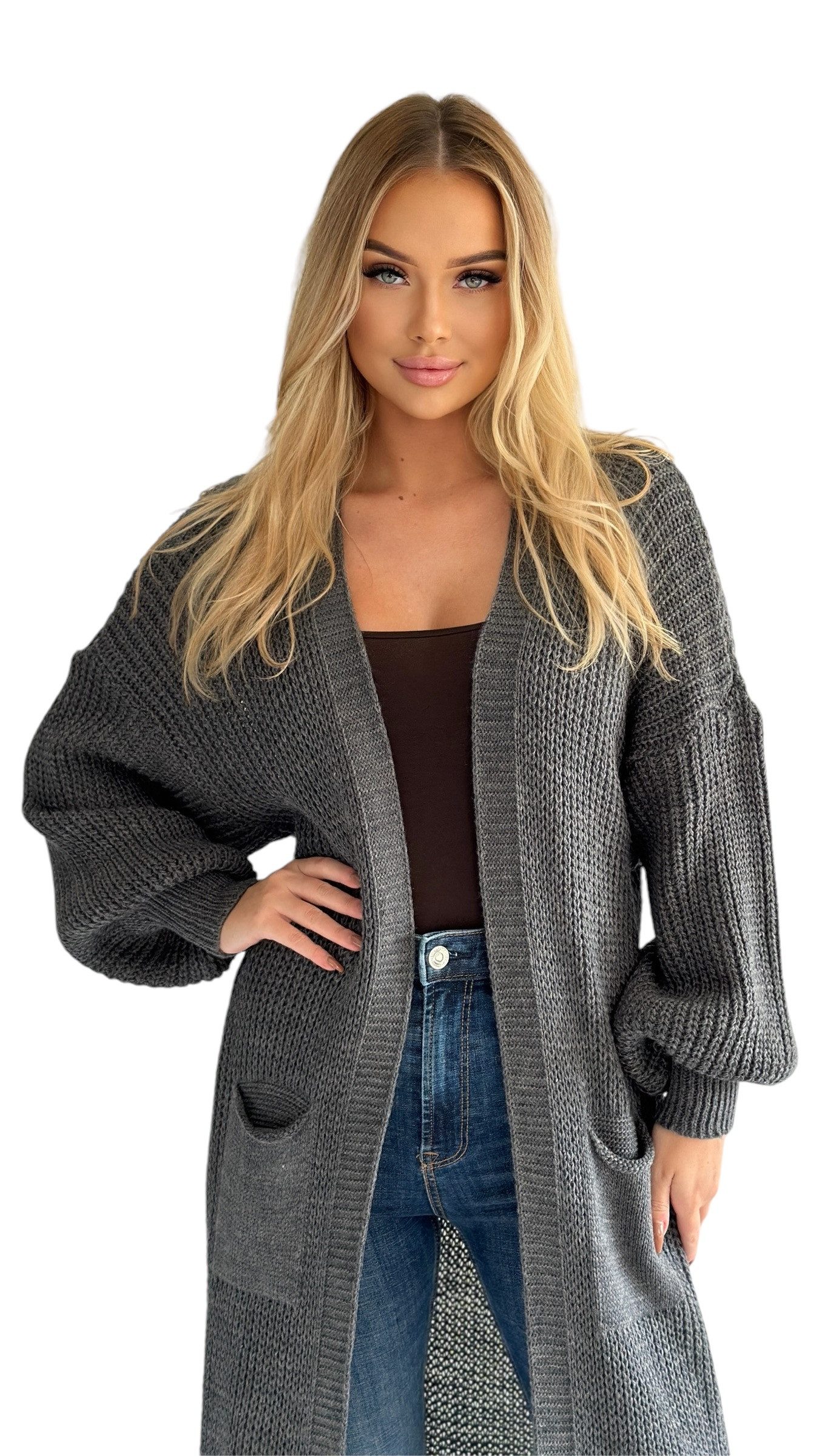 Mississhop Longstrickjacke Cardigan Longstrickjacke extra lange Strickjacke M. 384