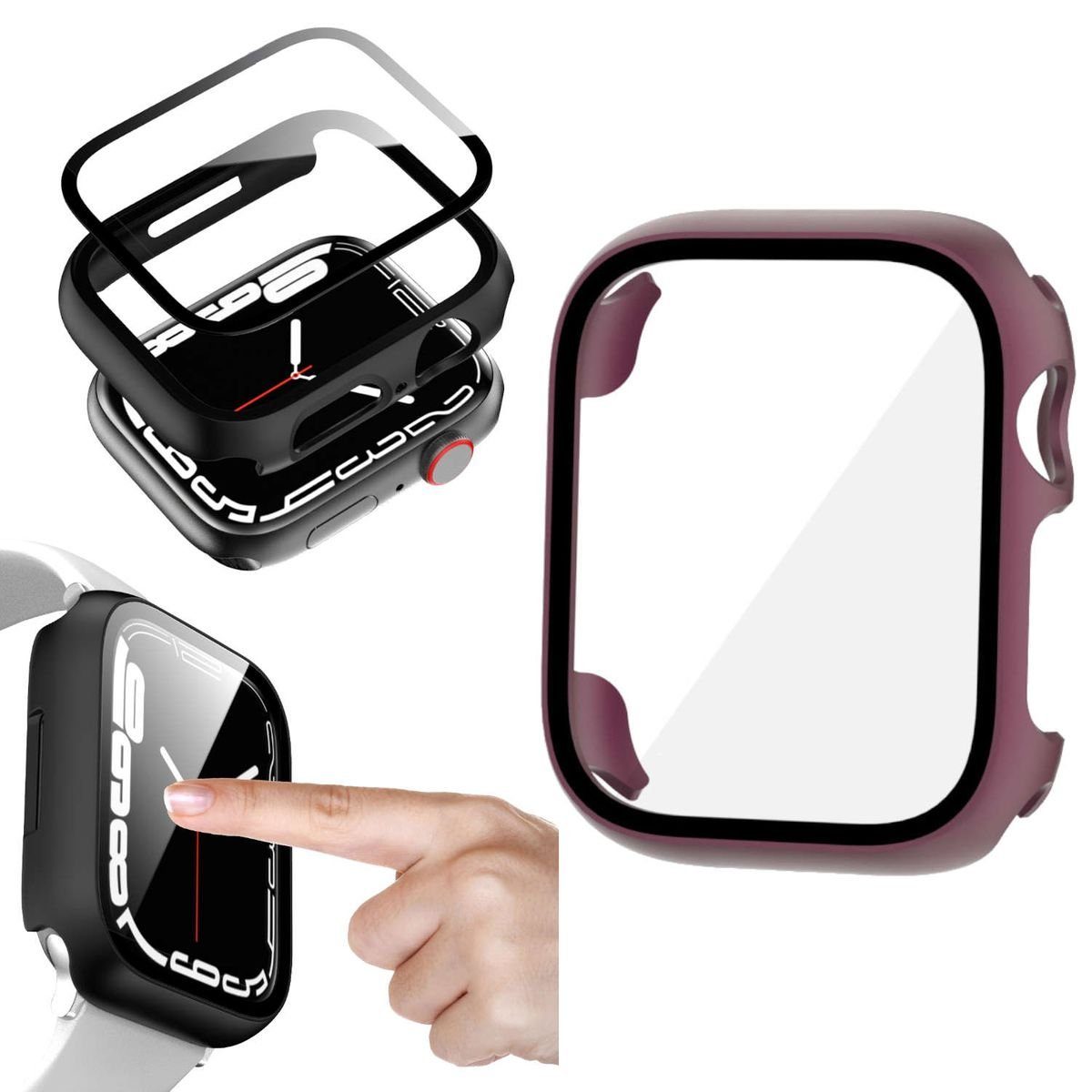 Wigento Smartwatch-Hülle Für Apple Watch Series 9 8 7 45mm / 6 SE 5 4 44mm 2 in 1 Hülle + Glas