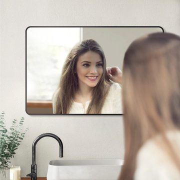 GOEZES Badspiegel Spiegel groß Schwarz 100x60cm Wandspiegel mit Metall Alu Rahmen (Badezimmerspiegel 5mm Bleifreier Spiegel, mit Metall Haken), 4 Installationsmethoden