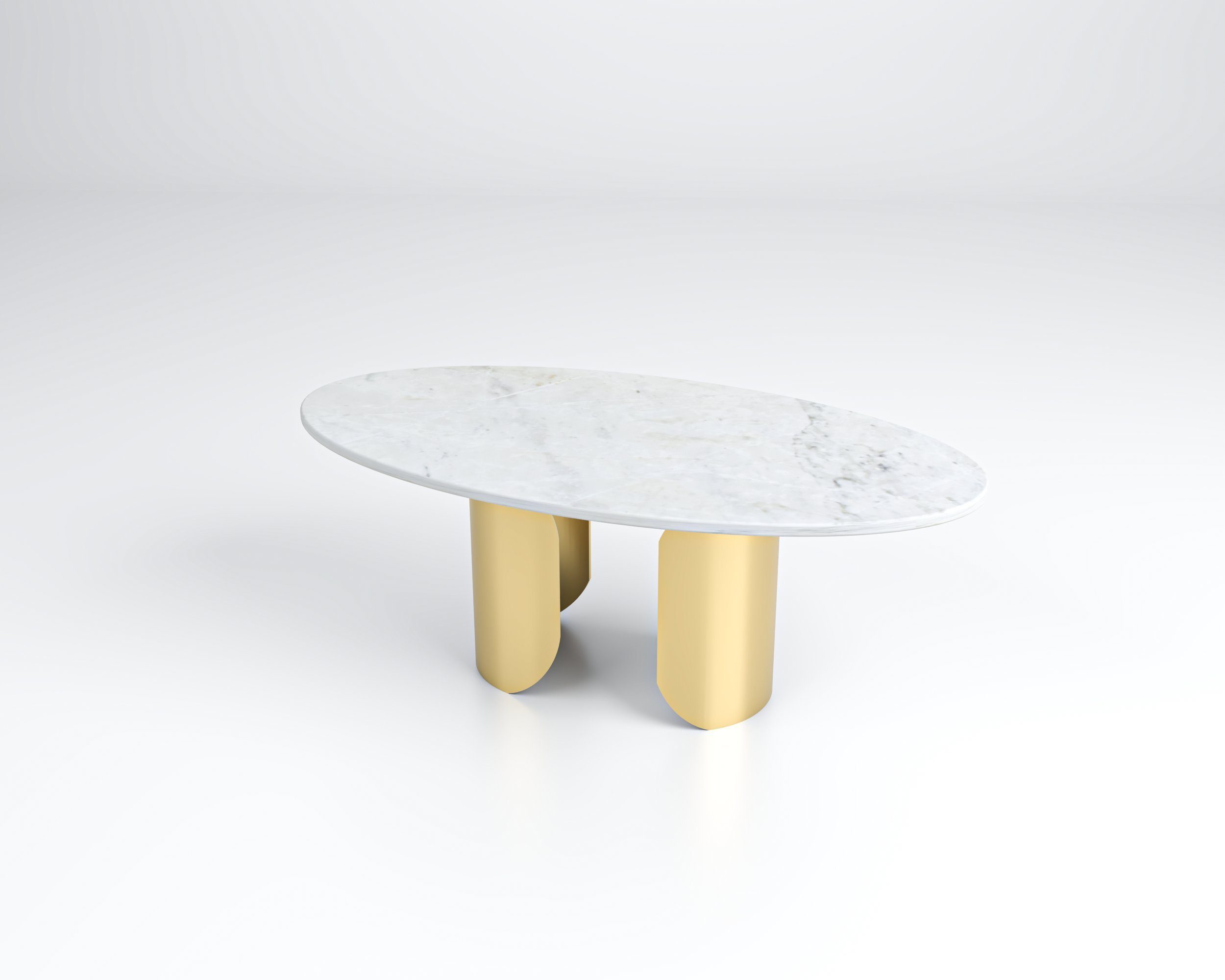 Marmor-Couchtisch NICOLO goldenem mit Gestell Couchtisch Stone Platte ovaler D'arte weiße