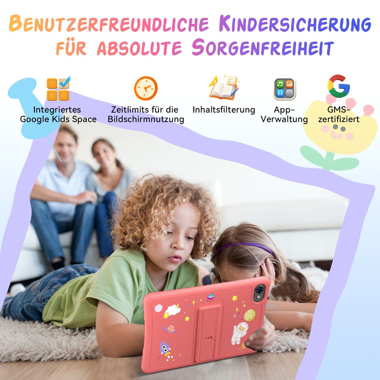 VekfulPC 10,1" K10 Kinder Tablet mit Hülle und Stift Tablet (10.1", 64 GB, Android16, Android 16, Google Kids Space, 10,1" HD, 5000mAh, 12GB+64GB)