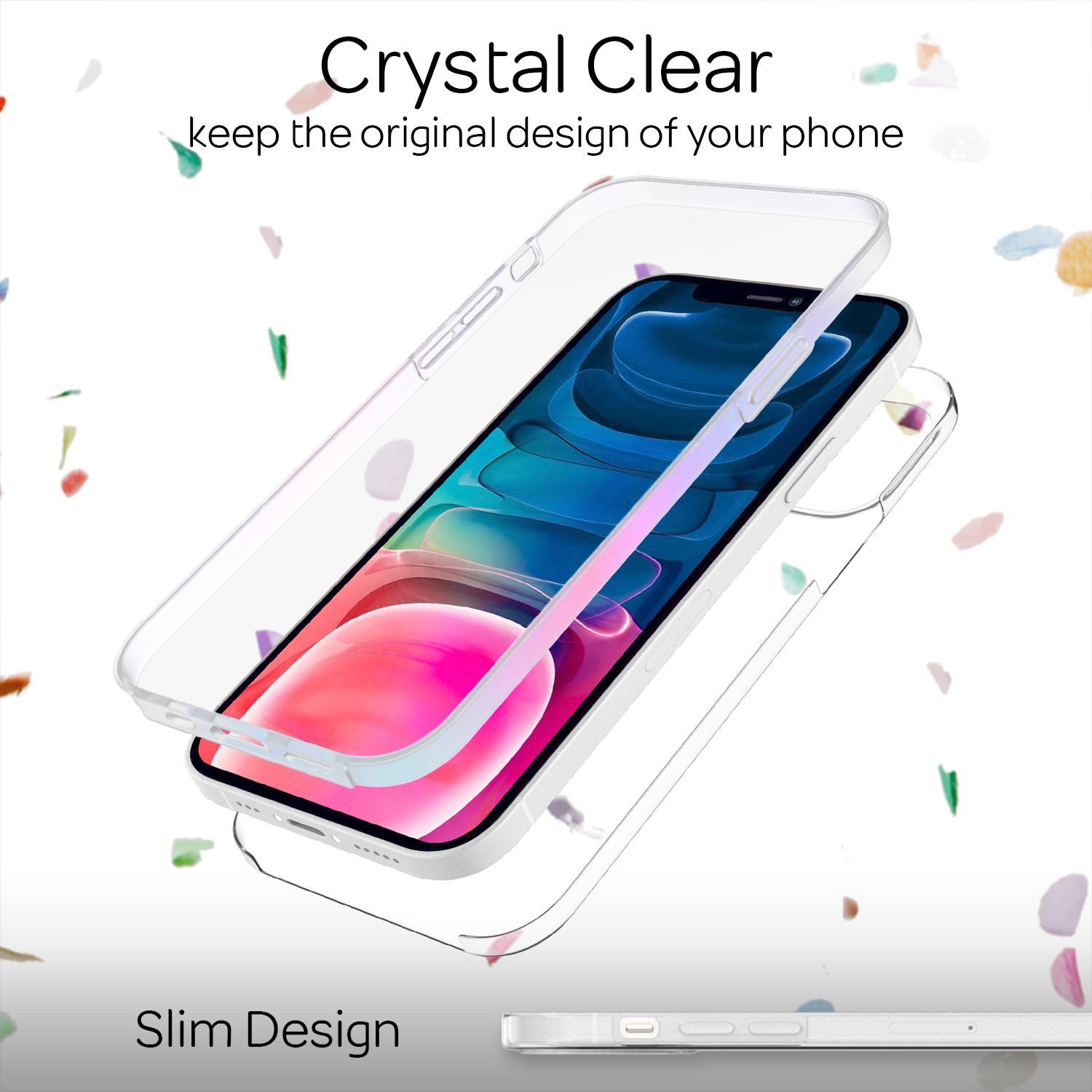 Nalia Smartphone-Hülle Apple iPhone 13 Mini 13,7 cm (5,4 Zoll), Klare 360 Grad Hülle / Rundumschutz / Transparent / Displayschutz Case