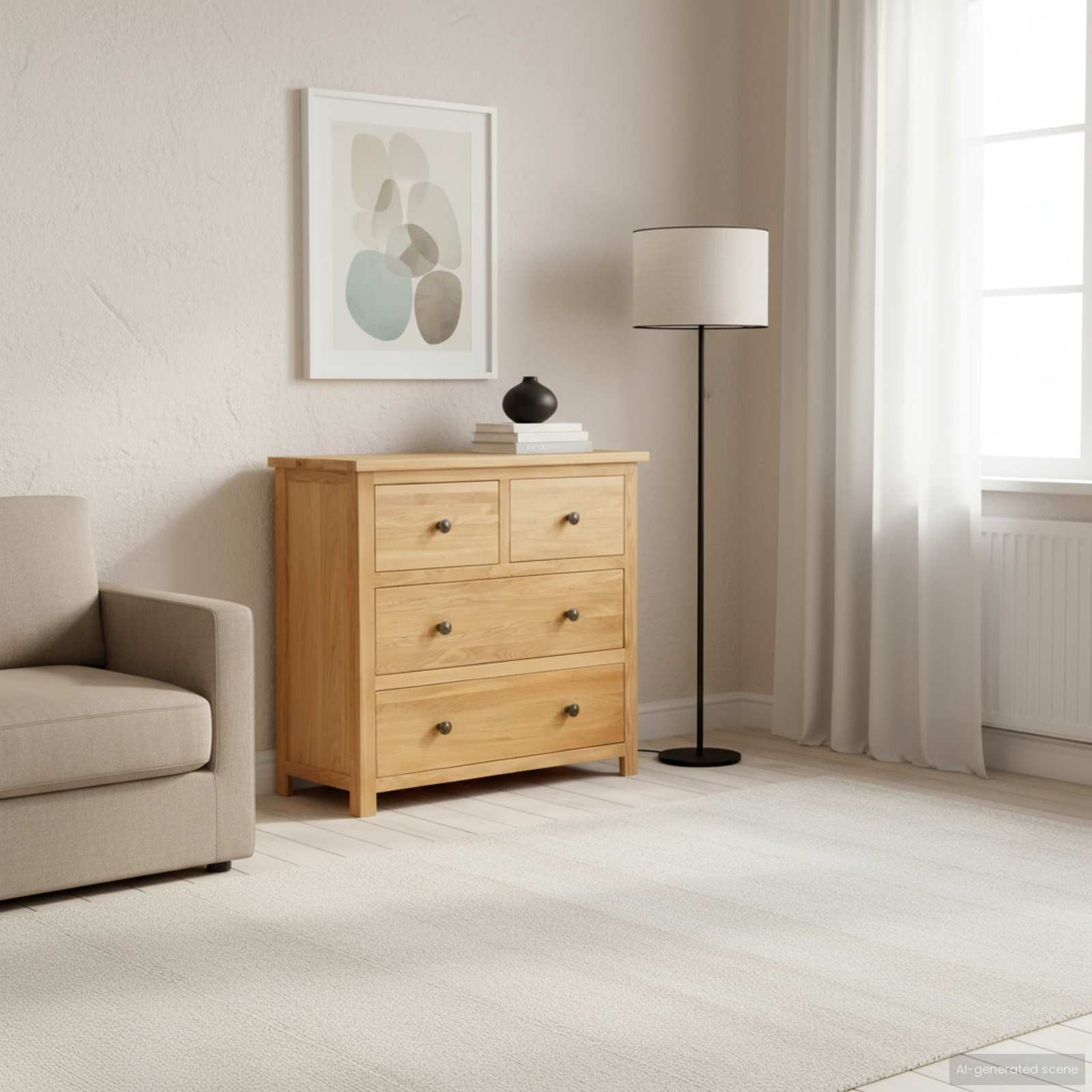 furnicato Kommode Schubladenschrank 80x35x75 cm aus massivem Eichenholz natur (1 St), Rustikale Kommode mit 4 Schubladen und einer sicheren Wandhalterung