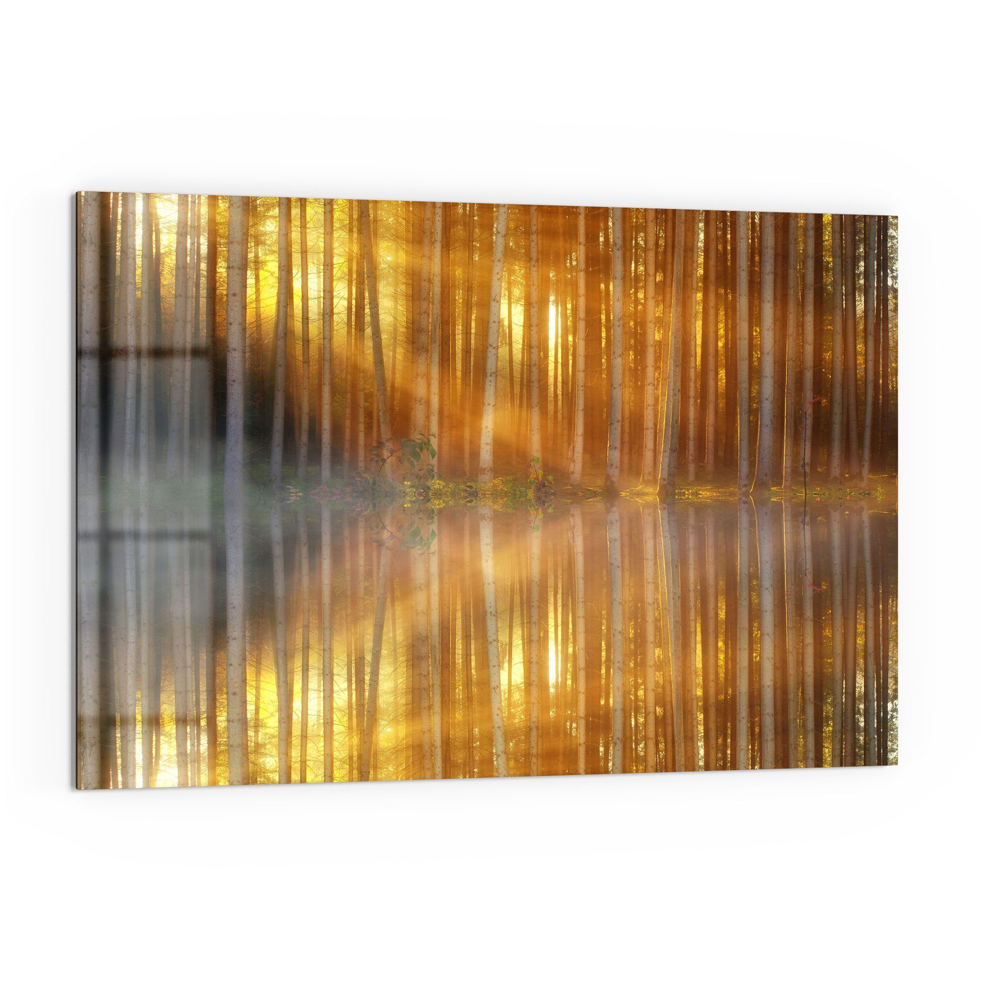 DEQORI Küchenrückwand 'Waldspiegelung am See', Glas Spritzschutz Badrückwand Herdblende
