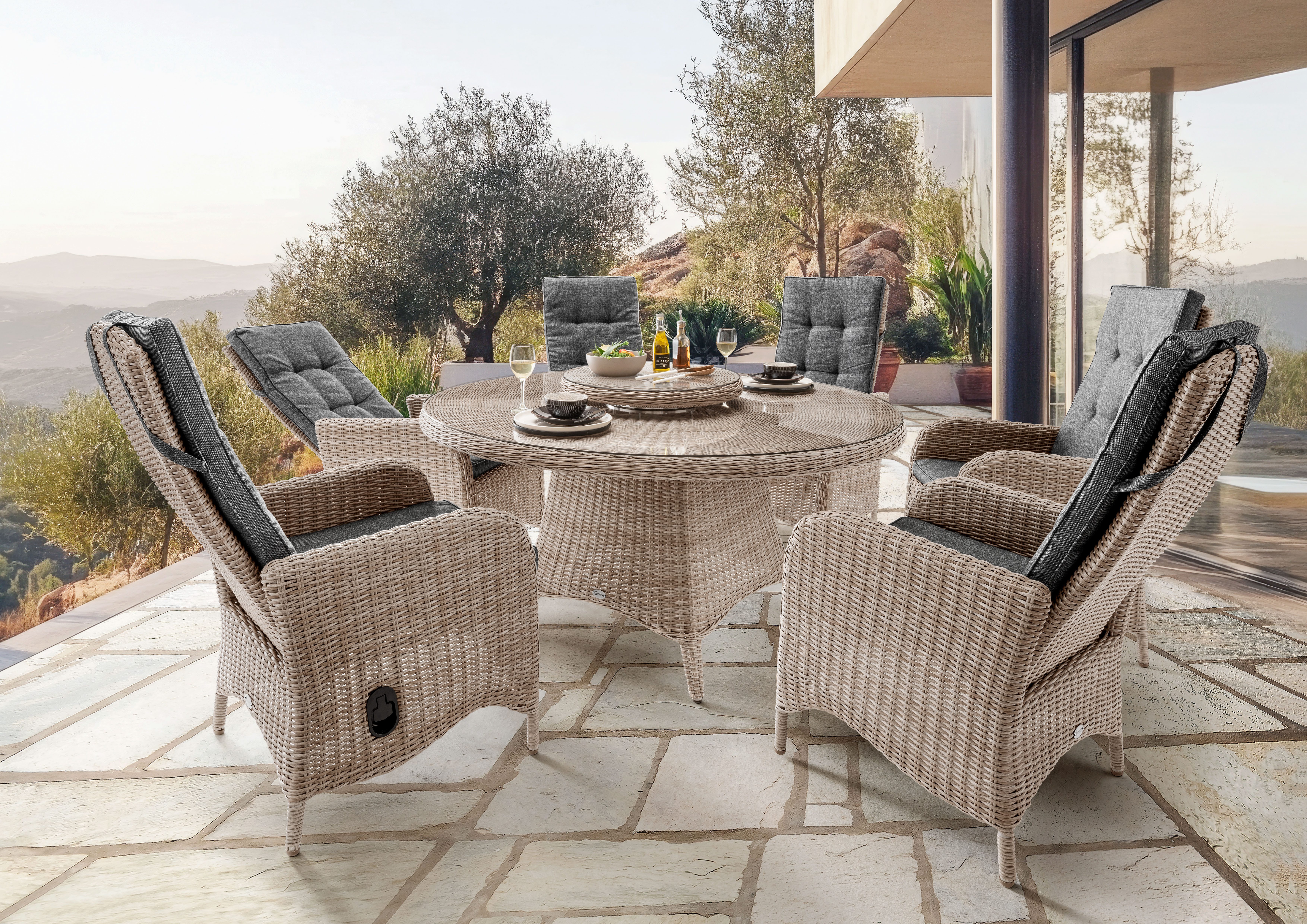 Destiny Sitzgruppe Palma Luna, (Set, 14-tlg), bestehend aus 6x Hochlehner, 1x Tisch, 1x Drehteller, inkl. Auflagen