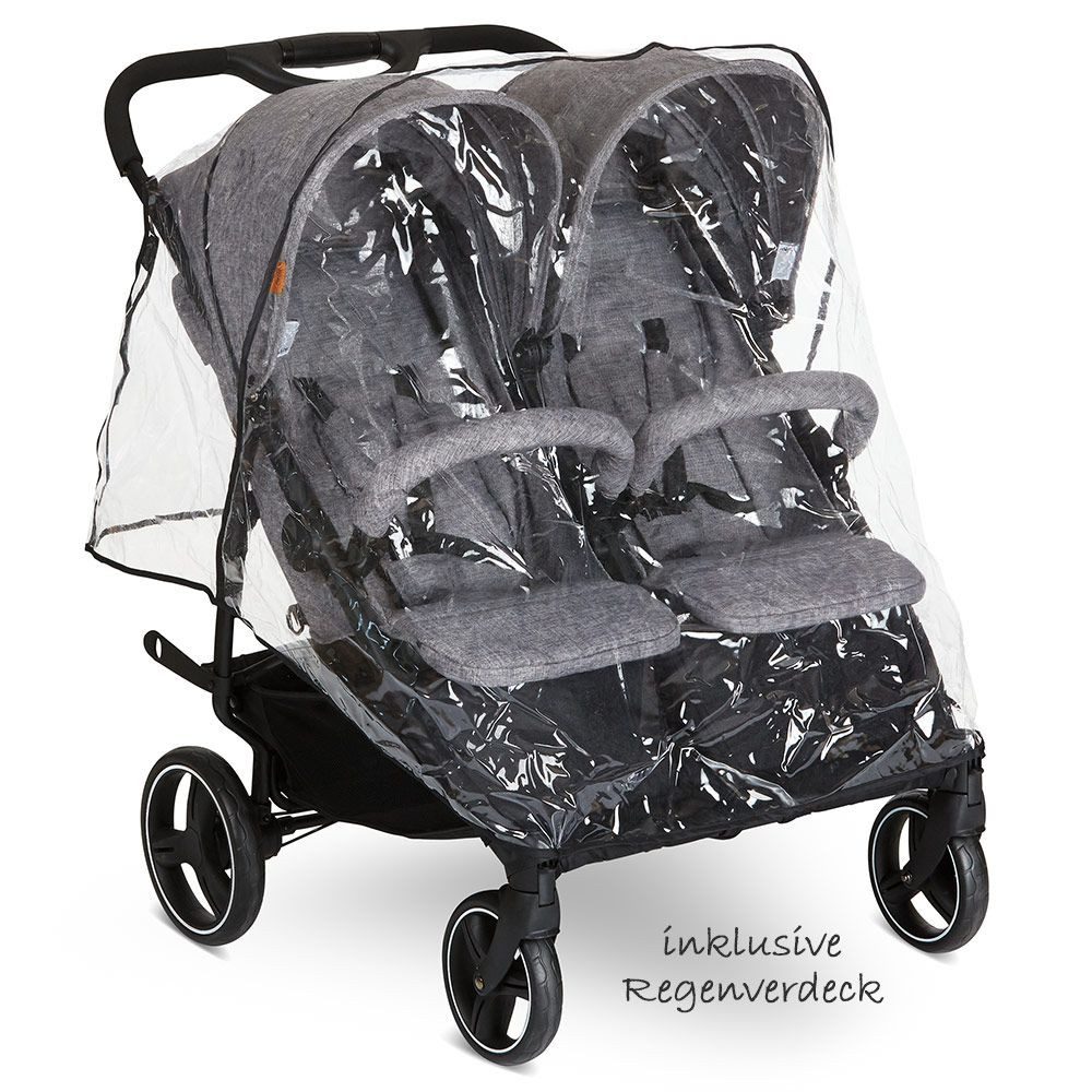 ABC Design Twin Buggy - Circle Line - Woven Graphite, (8-piece set), Twin Buggy with Reclining Function (including Rain Cover)