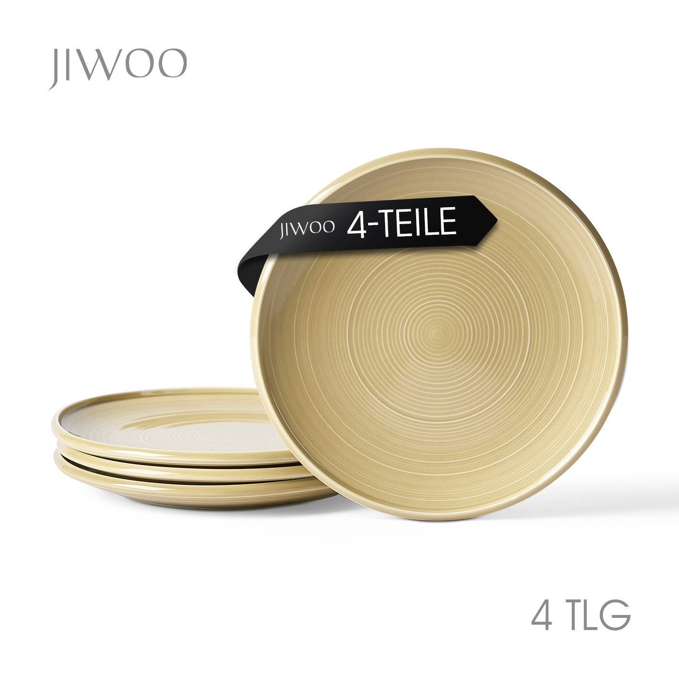 JIWOO Speiseteller 4er Ø21,8cm, Frühstücksteller Pastateller Teller Brotteller Plate, (4 St), Hochwertiges Tellerset Braun Mikrowellenofen Spülmaschine Ø 21,8cm
