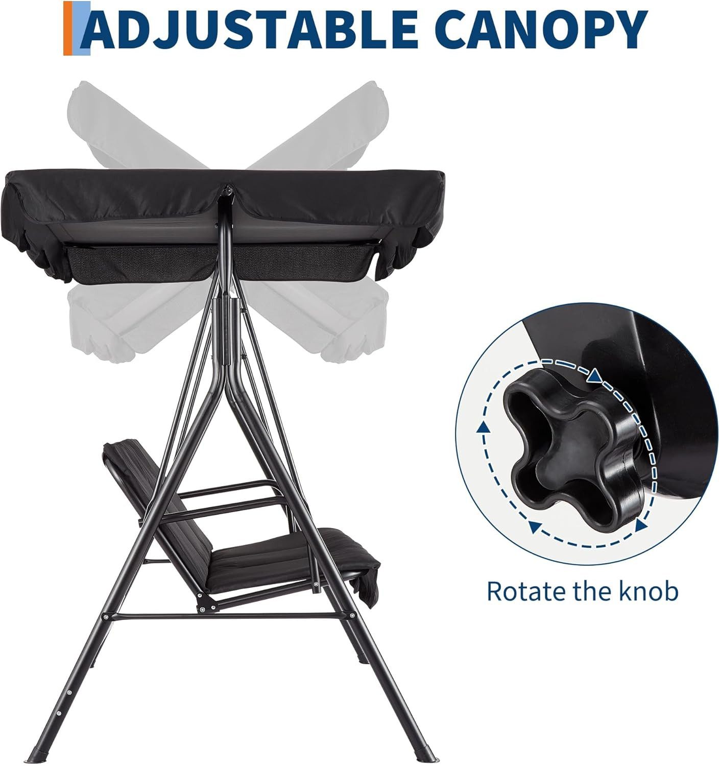 GarveeMore Hollywoodschaukel 3-Sitzer mit wasserdichtem Dach,Gartenschaukel,1 tlg, Relaxfunktionen Schaukel mit dicker Sitzfläche für Garten,Balkon