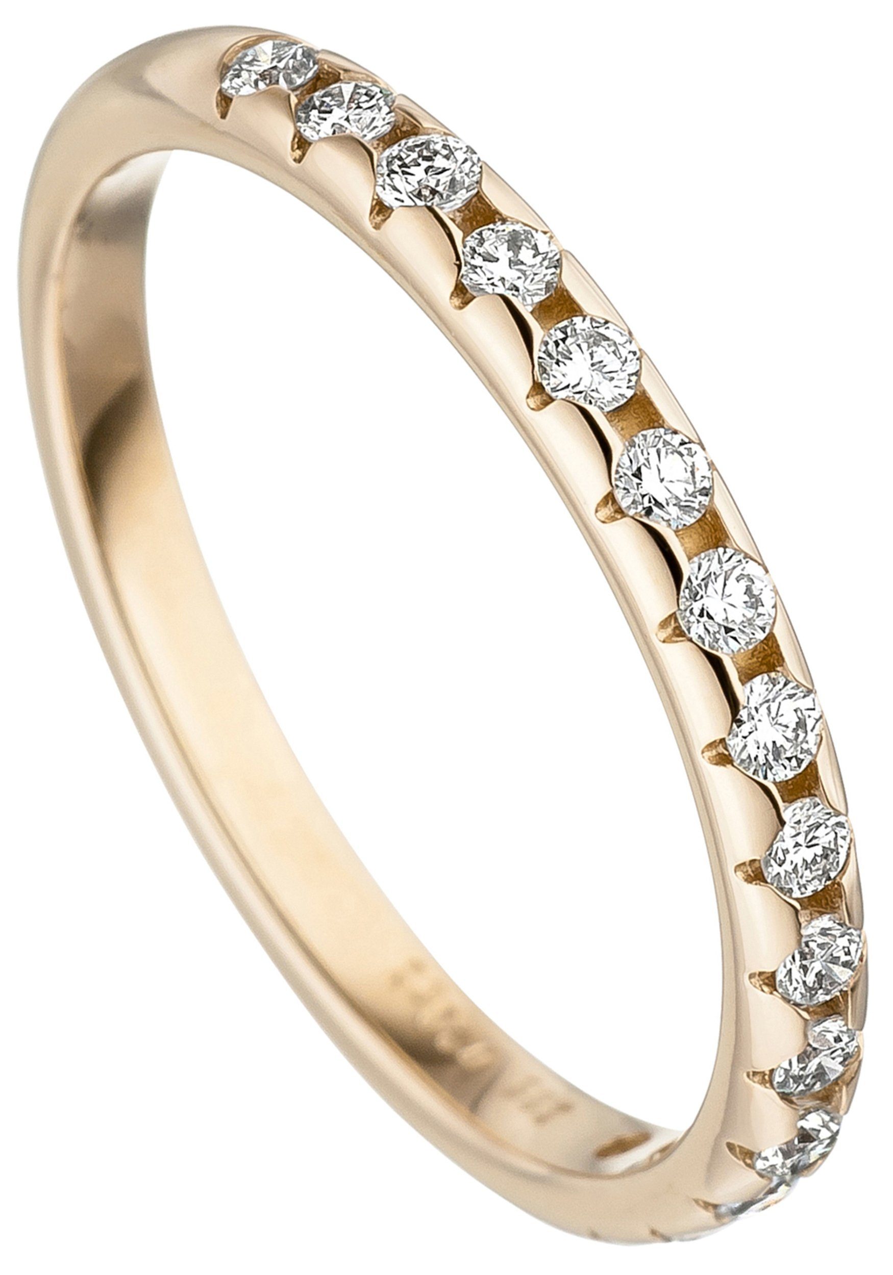 JOBO Diamantring Ring Goldring schmal, 585 Gold mit 15 Diamanten