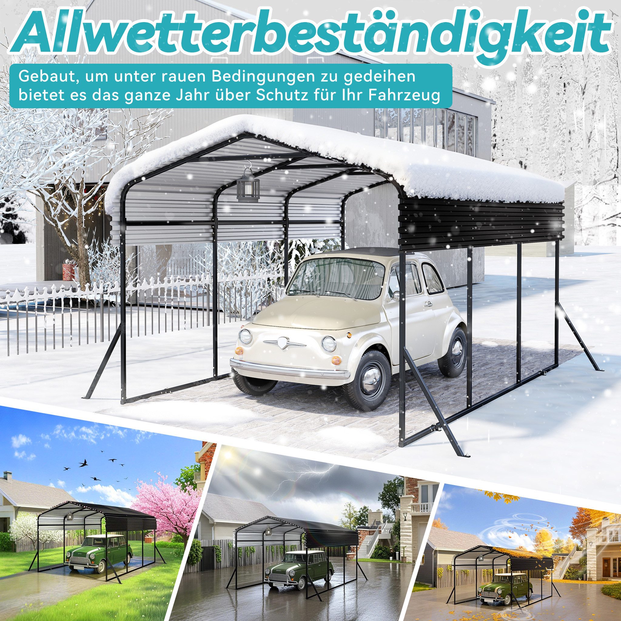 FIVMEN Einzelcarport Metall Carport Zeltgarage, Hochleistungs-Überdachung mit verstärkter
