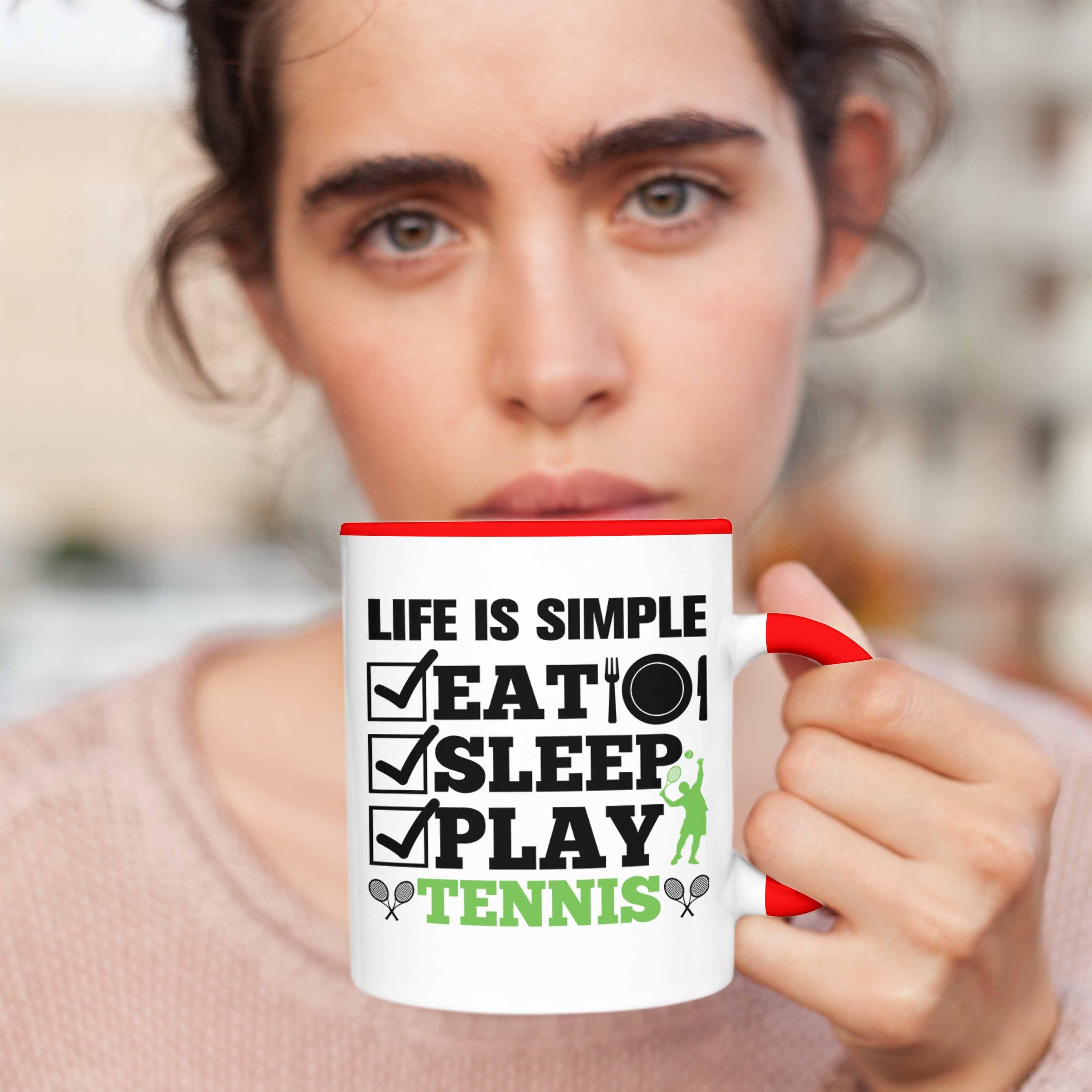 Trendation Tasse Männer Sleep Tennis für - Trendation Tennisspieler Tasse Eat Tennis für Frauen mit Geschenk Spruch Rot