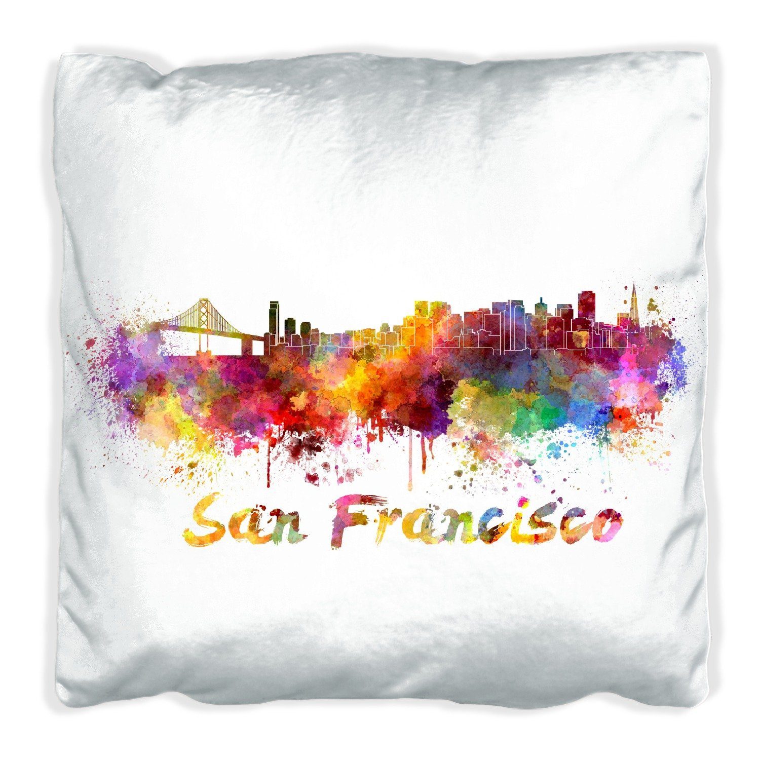 Wallario Dekokissen Städte als Aquarell - Skyline von San Francisco, handgenäht