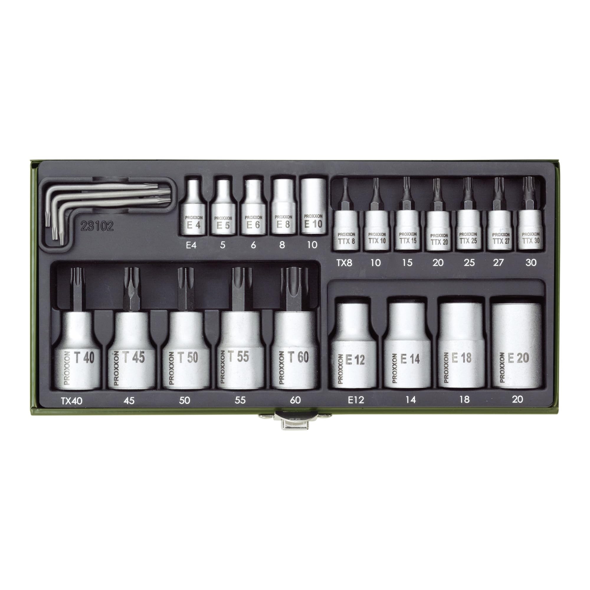 PROXXON INDUSTRIAL Bit- und Steckschlüsselset Proxxon Steckschlüsselsatz "TX", 1/4" + 1/2" (24-tlg)