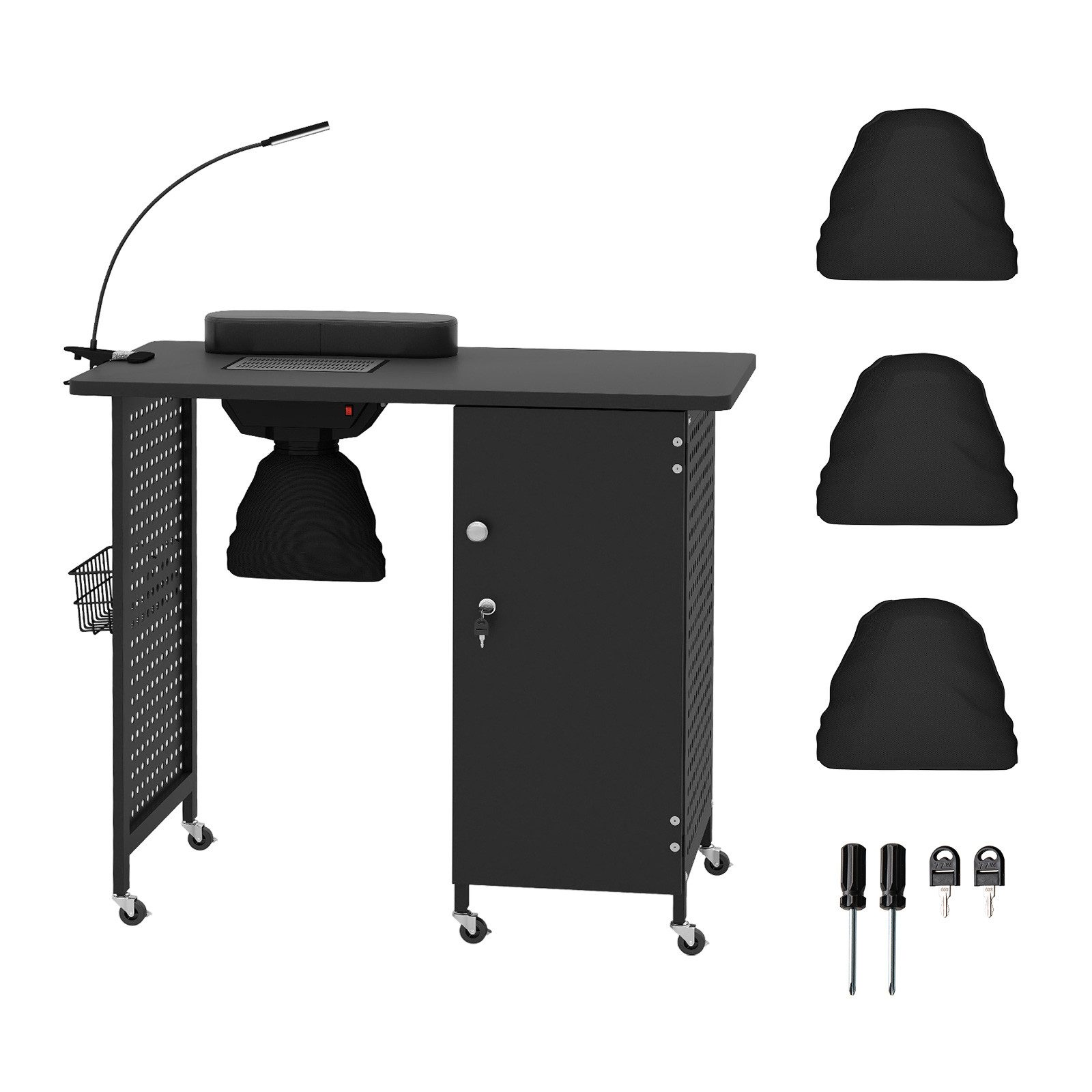 COSTWAY Arbeitstisch, Manikürtisch mit Rollen, Nageltisch mit Staubbeuteln