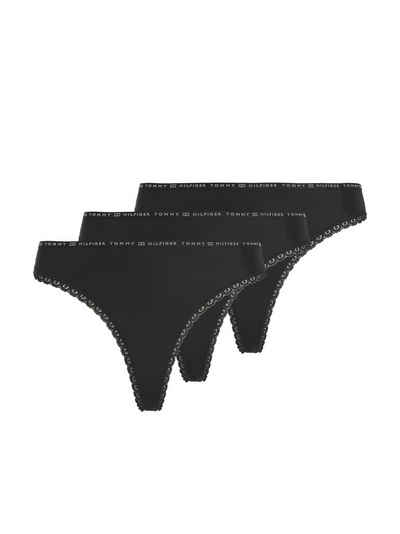 Tommy Hilfiger Underwear Slip 3P THONG (Packung, 3-St., 3er-Pack) mit zarter Spitzenkante am Beinabschluss & Tommy Hilfiger Elastikbund