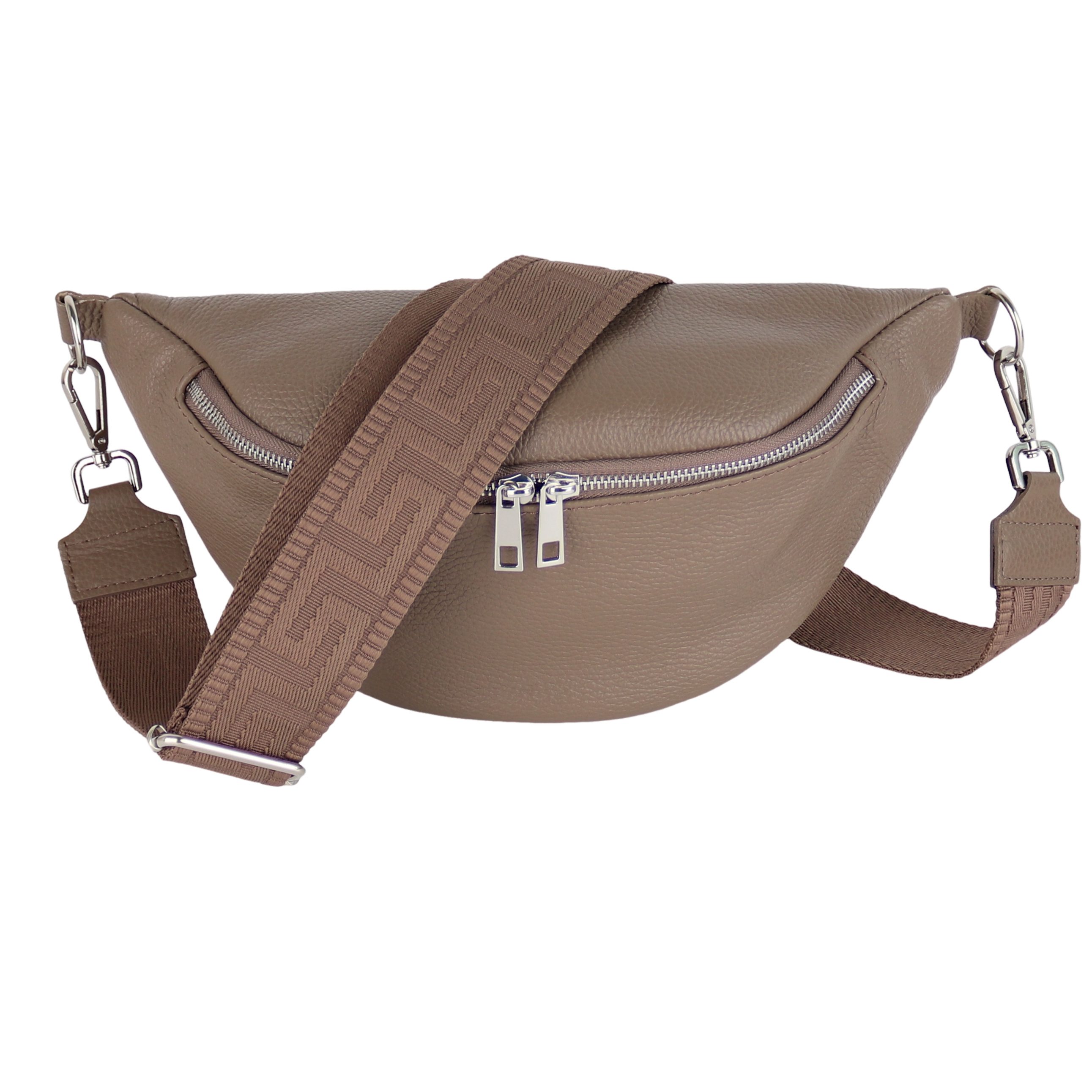 MIRROSI Bauchtasche Damen, Wildleder, Made in Italy, Umhängetasche; Brusttasche (Schultertasche für jeden Anlass (1 Tasche & 2 Gurt), 33x18x12cm, Reißverschlussfach auf der Rückseite), Crossbody Bag, Schulterriemen Länge verstellbar